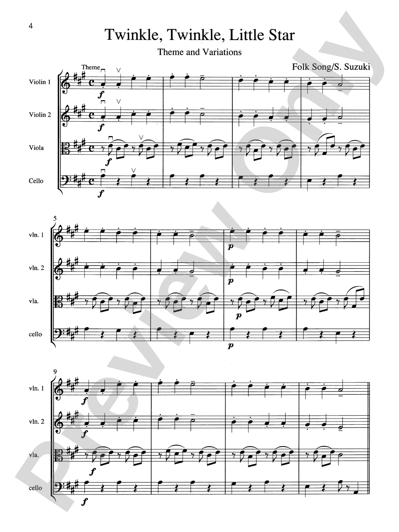 String Quartets for Beginning Ensembles, Volume 1: Score