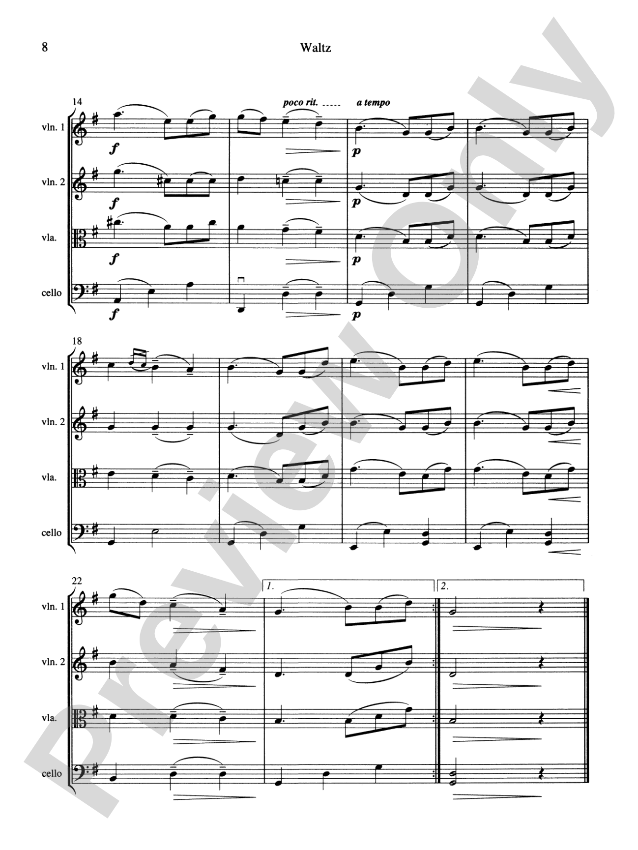 String Quartets for Beginning Ensembles, Volume 2: Score