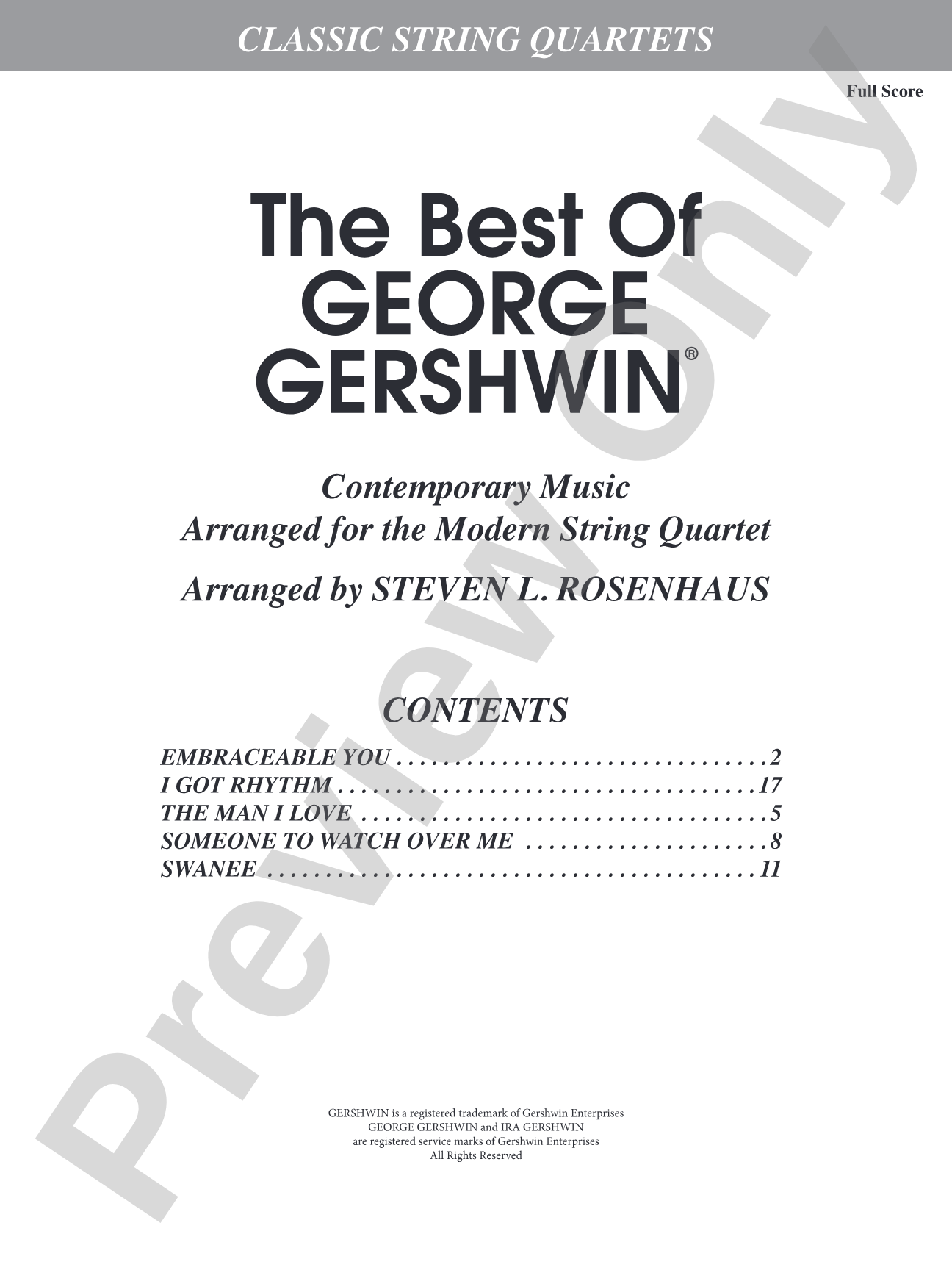 George Gershwin: String Quartet Full Score & Parts