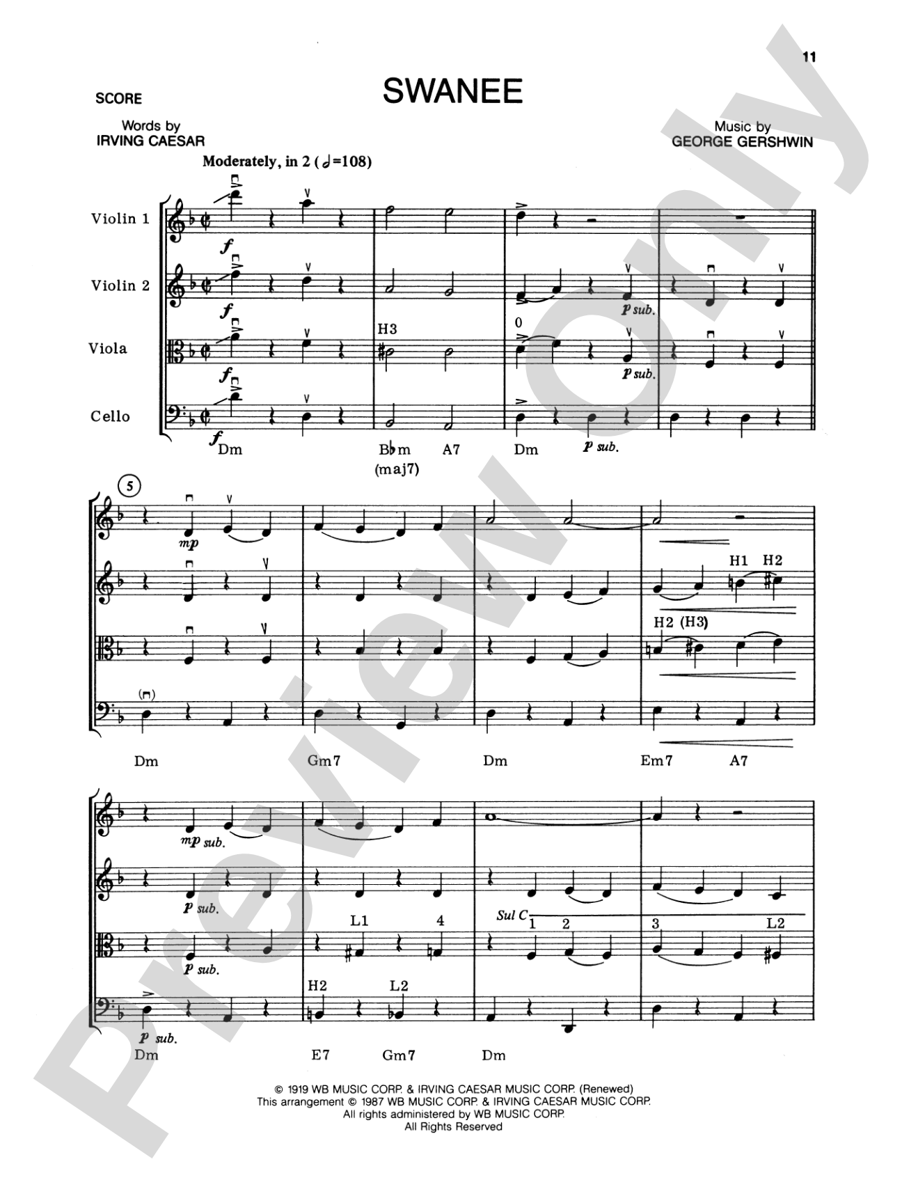 George Gershwin: String Quartet Full Score & Parts