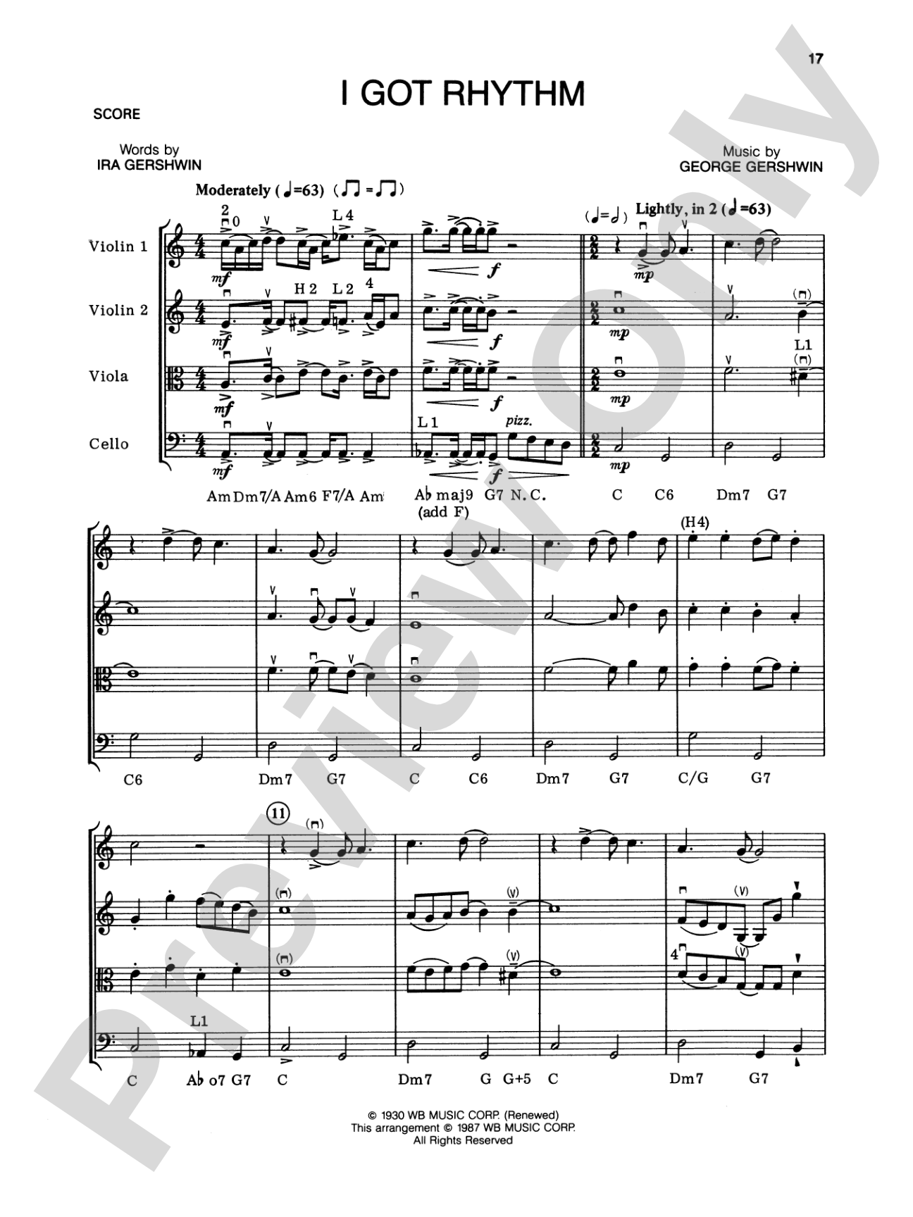 George Gershwin: String Quartet Full Score & Parts