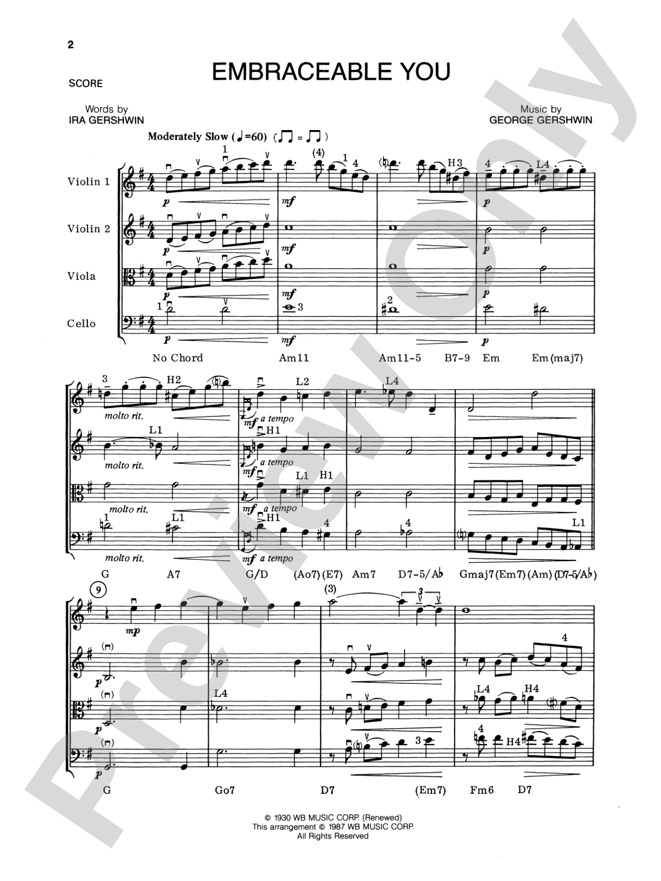 George Gershwin: String Quartet Full Score & Parts