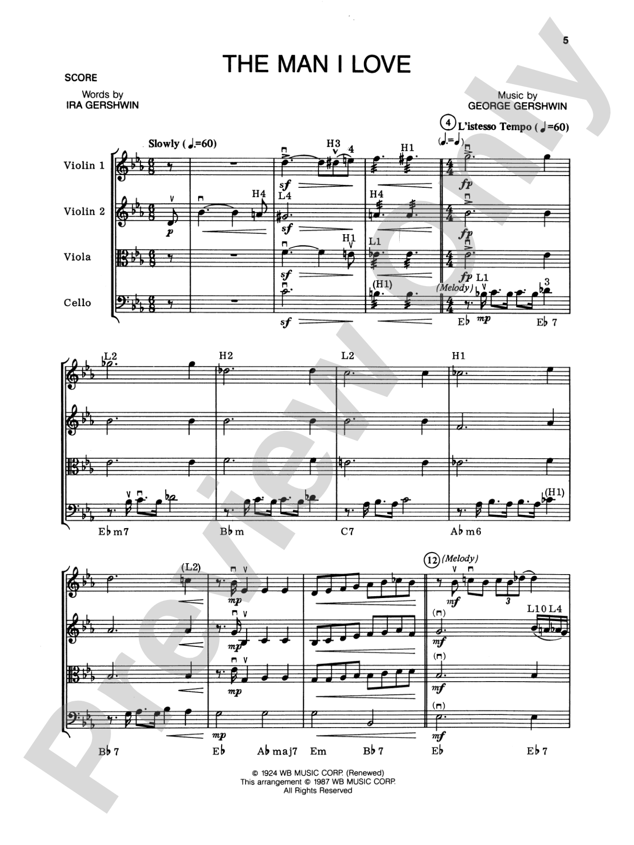 George Gershwin: String Quartet Full Score & Parts