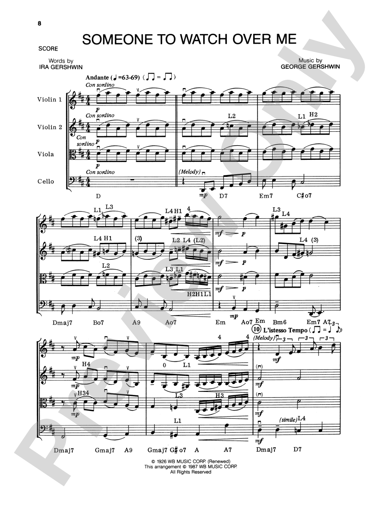 George Gershwin: String Quartet Full Score & Parts