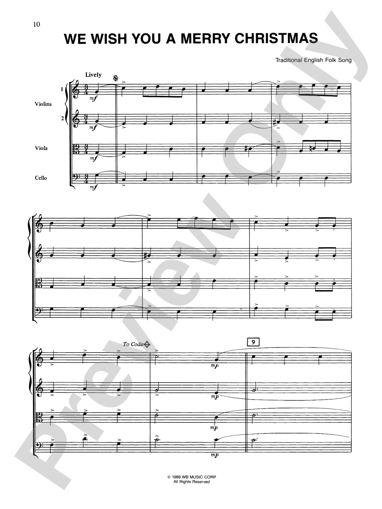 Popular Yuletide Favorites: String Quartet Full Score & Parts