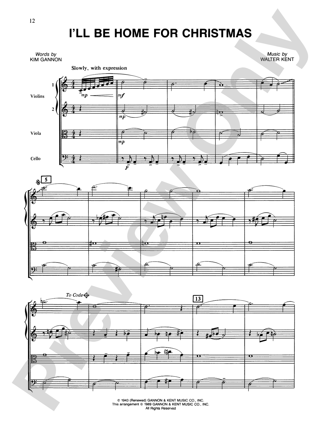 Popular Yuletide Favorites: String Quartet Full Score & Parts