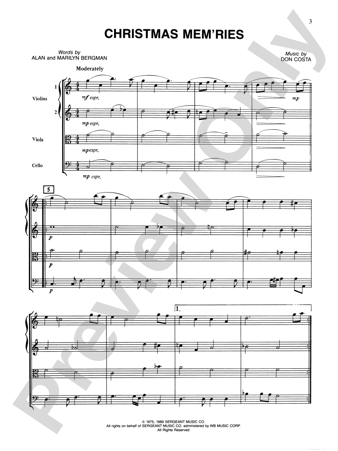 Popular Yuletide Favorites: String Quartet Full Score & Parts