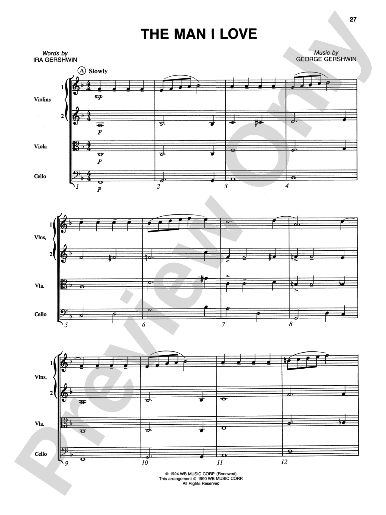The Man I Love and Other George Gershwin Classics: String Quartet Full Score & Parts
