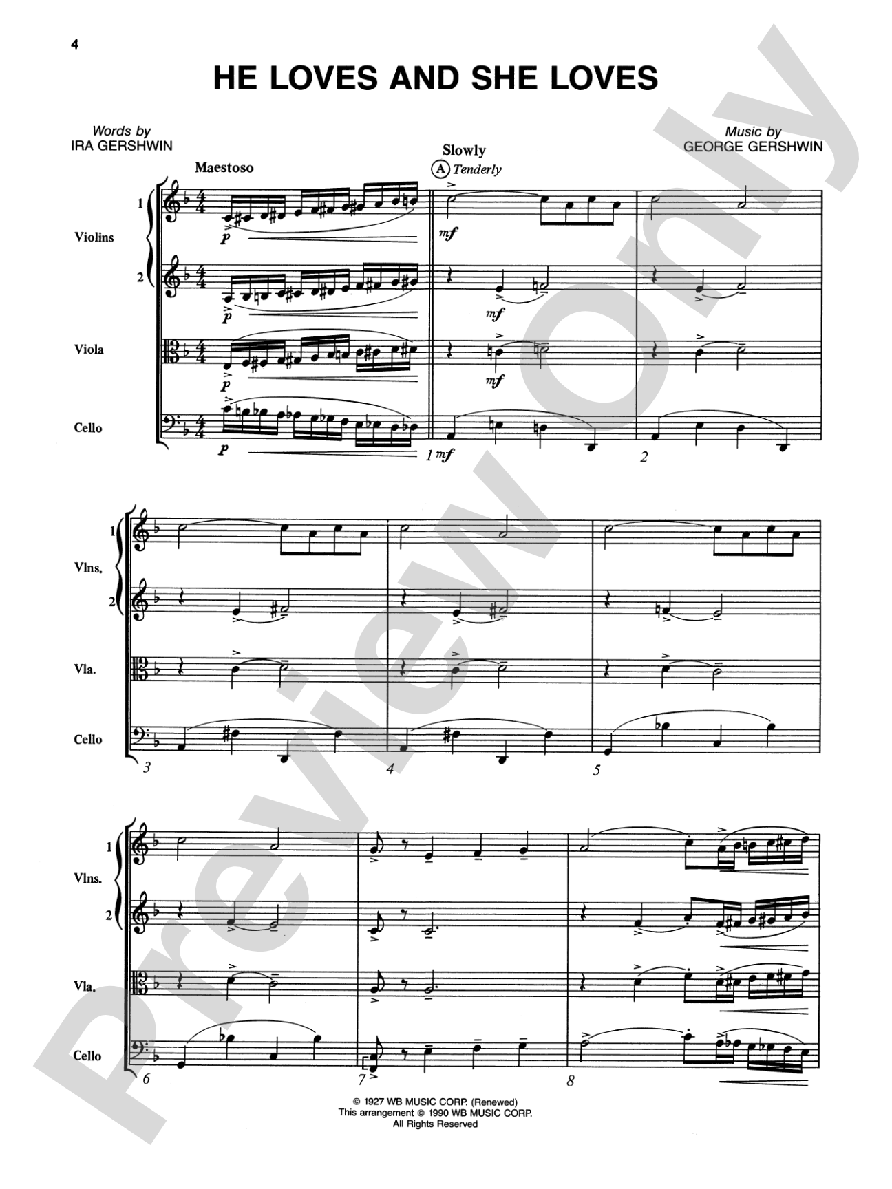 The Man I Love and Other George Gershwin Classics: String Quartet Full Score & Parts