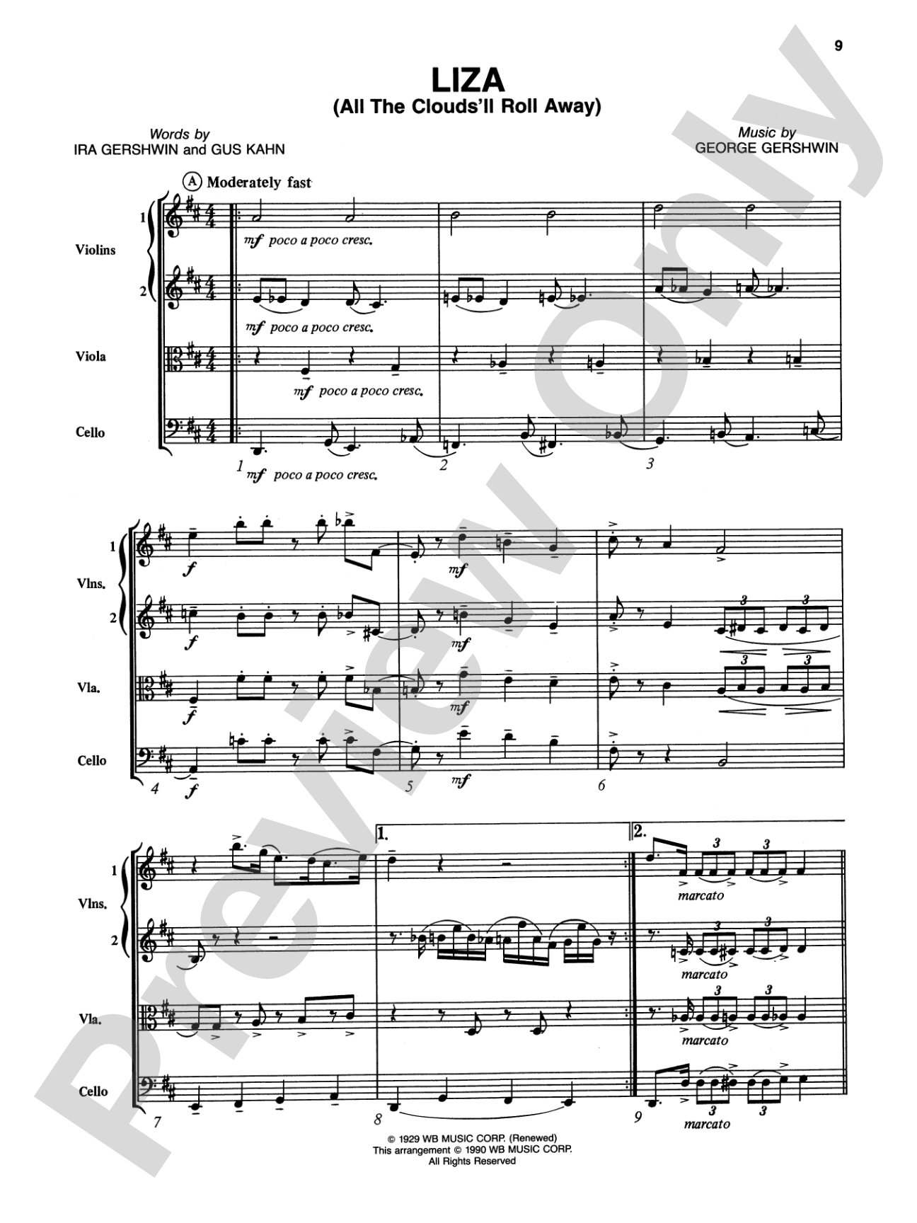 The Man I Love and Other George Gershwin Classics: String Quartet Full Score & Parts