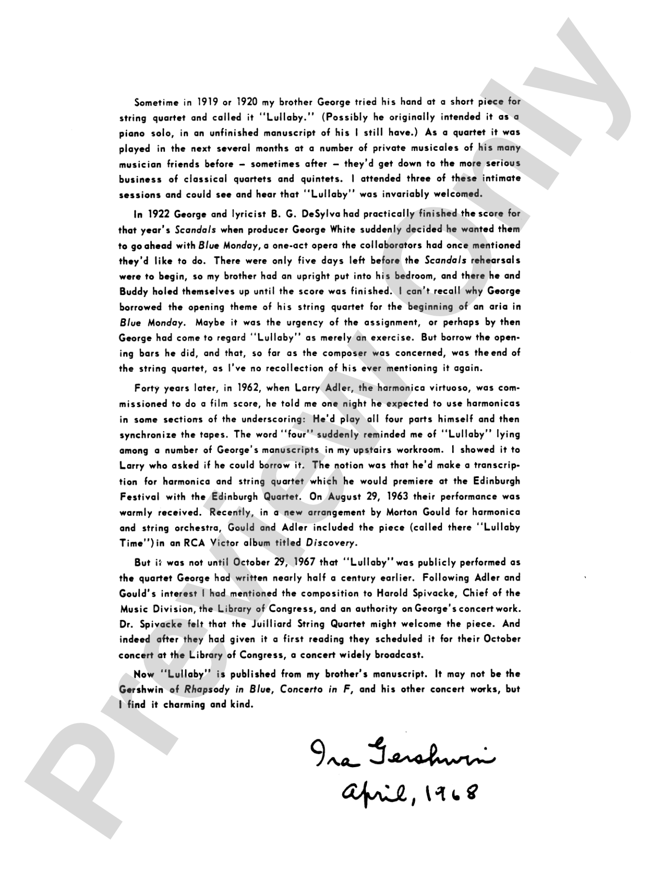 Lullaby: String Quartet Full Score & Parts