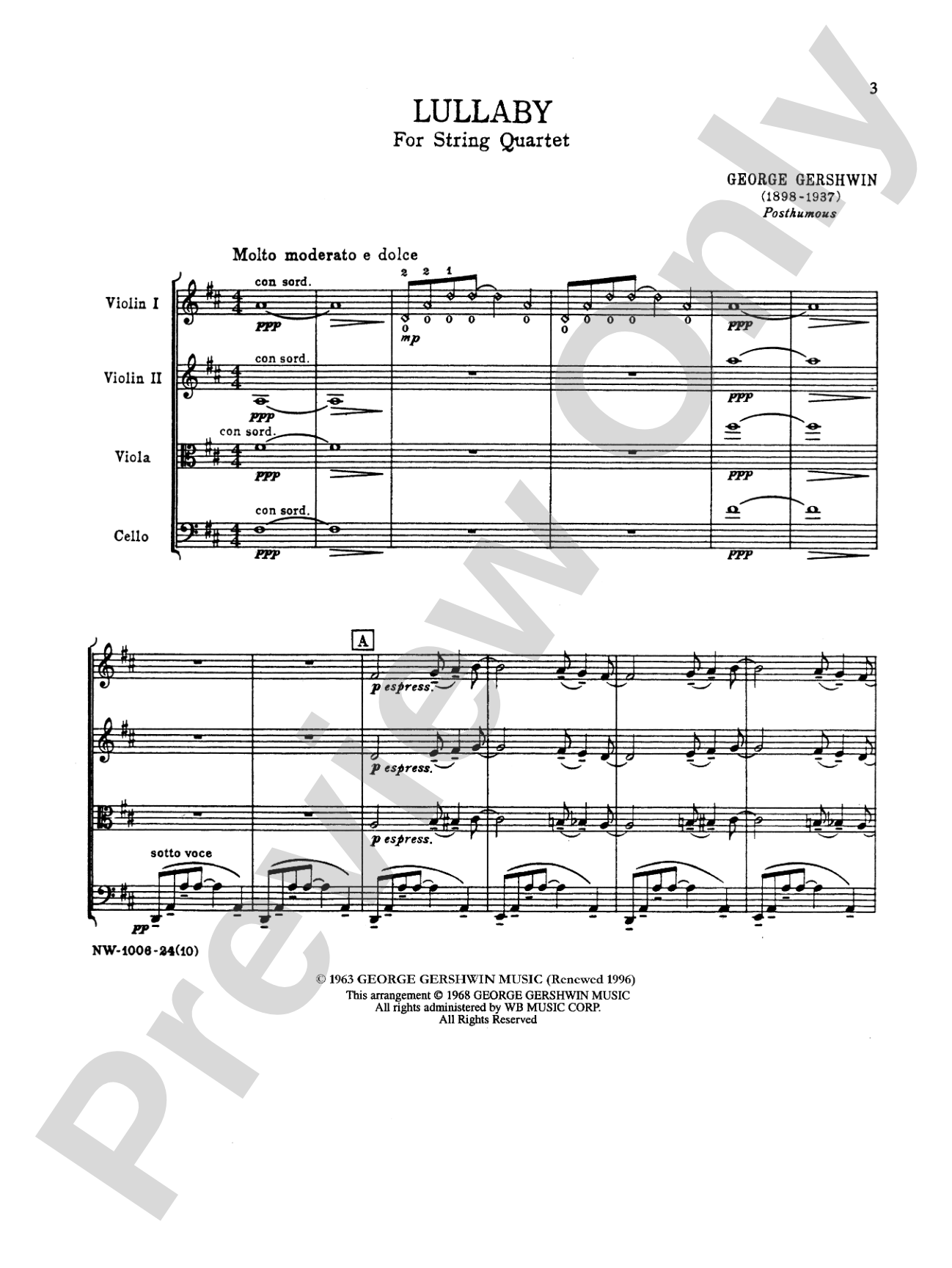 Lullaby: String Quartet Full Score & Parts