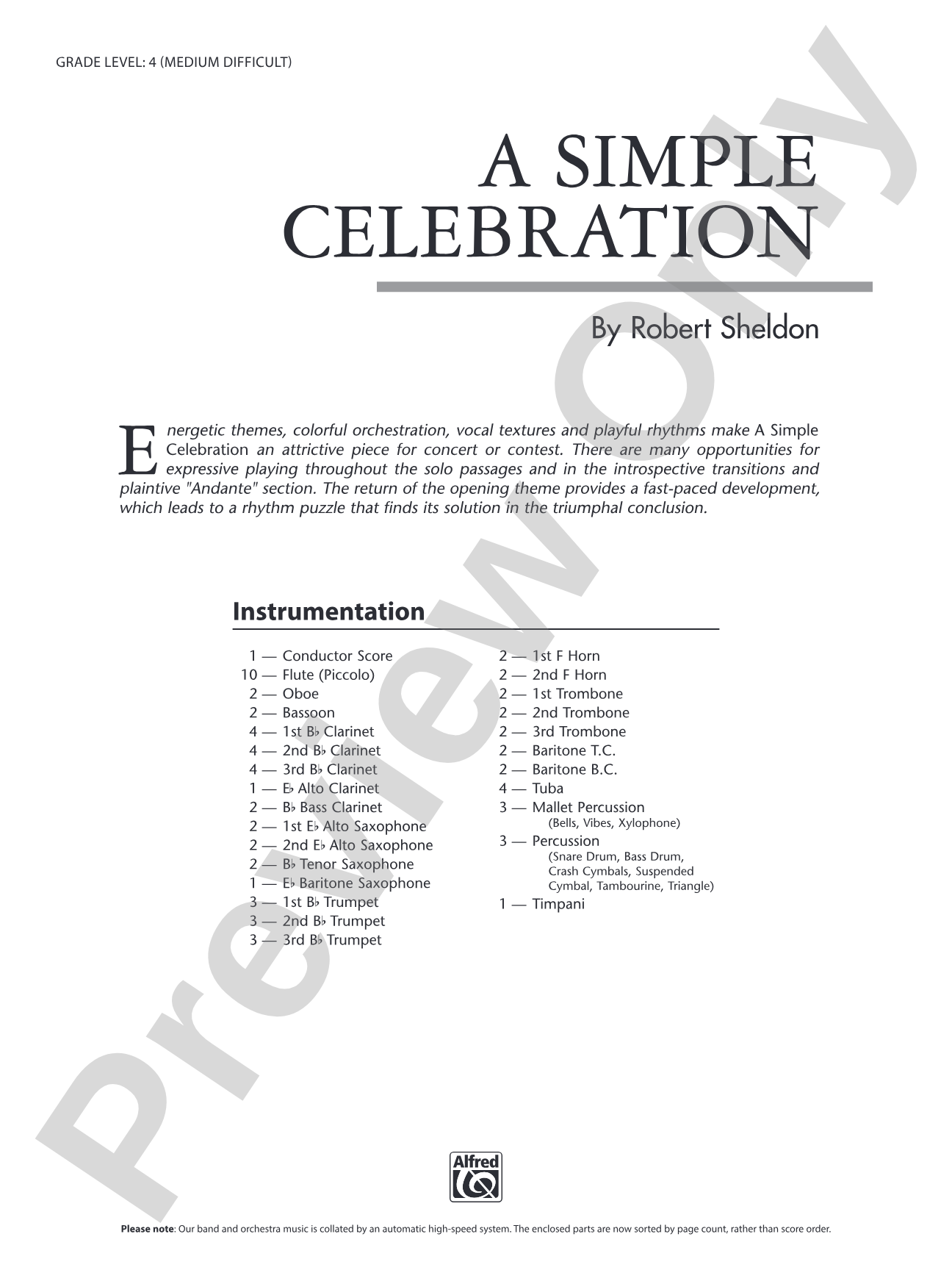 A Simple Celebration: Concert Band Conductor Score & Parts