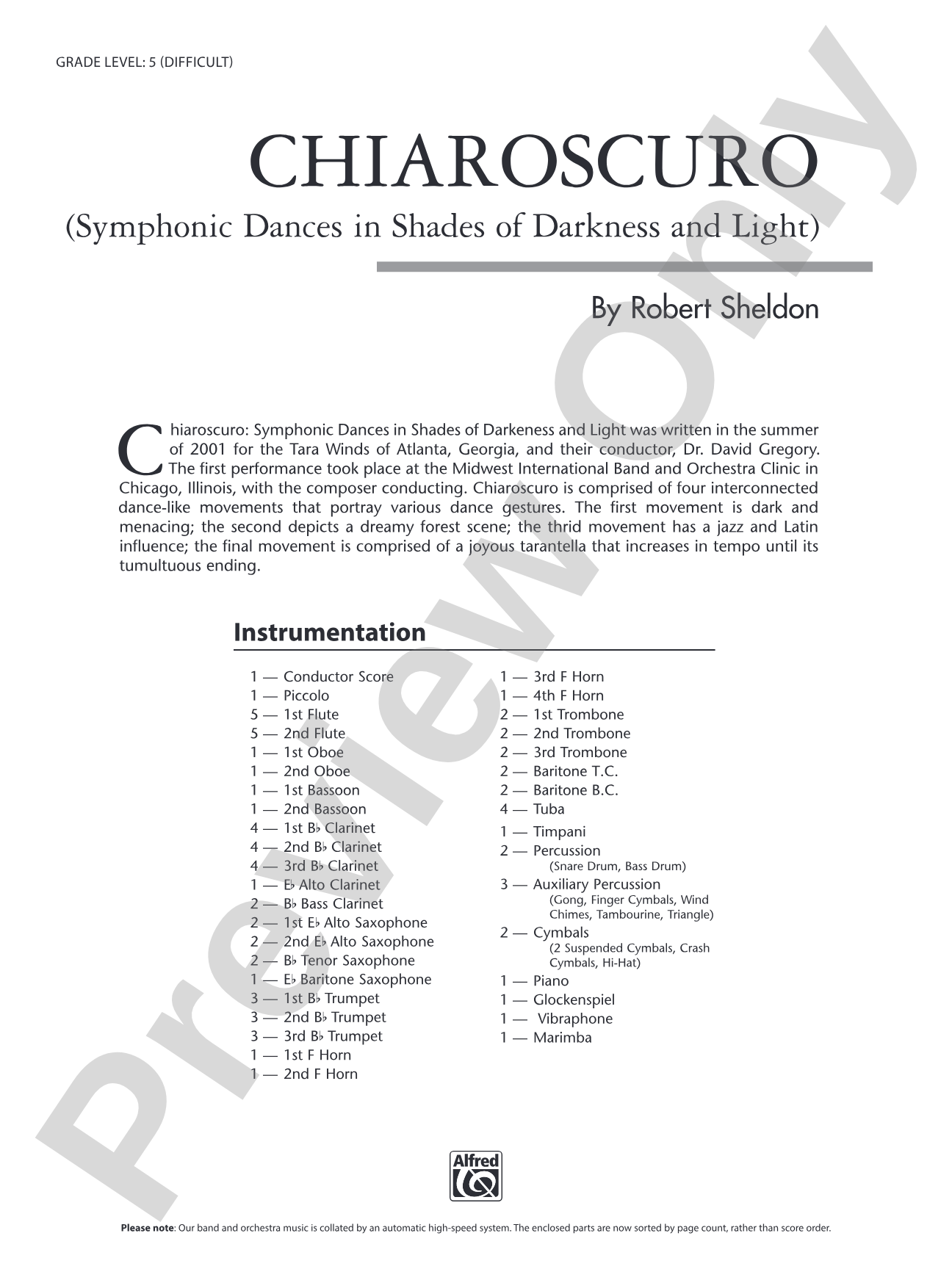 Chiaroscuro: Concert Band Conductor Score & Parts