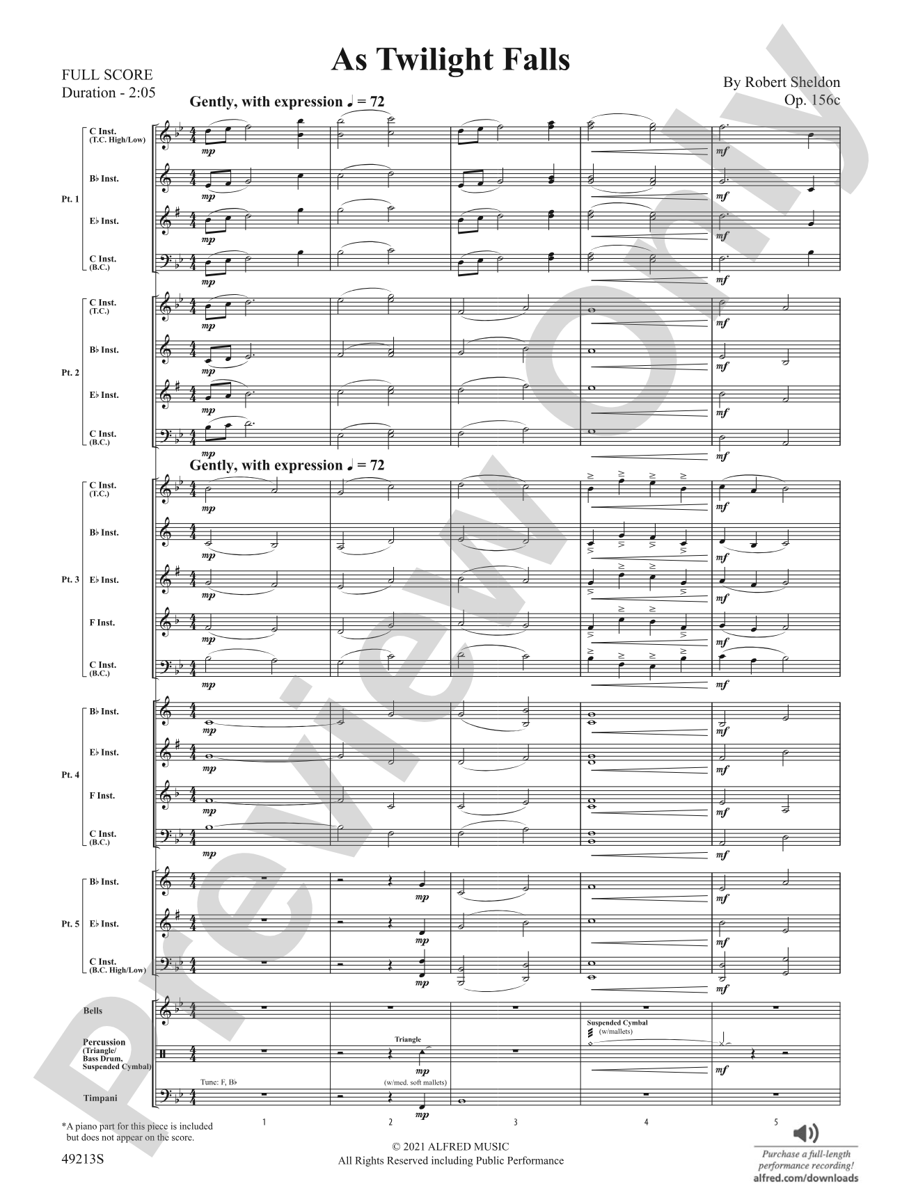 As Twilight Falls: Flexible Band/String Ensemble Score & Parts