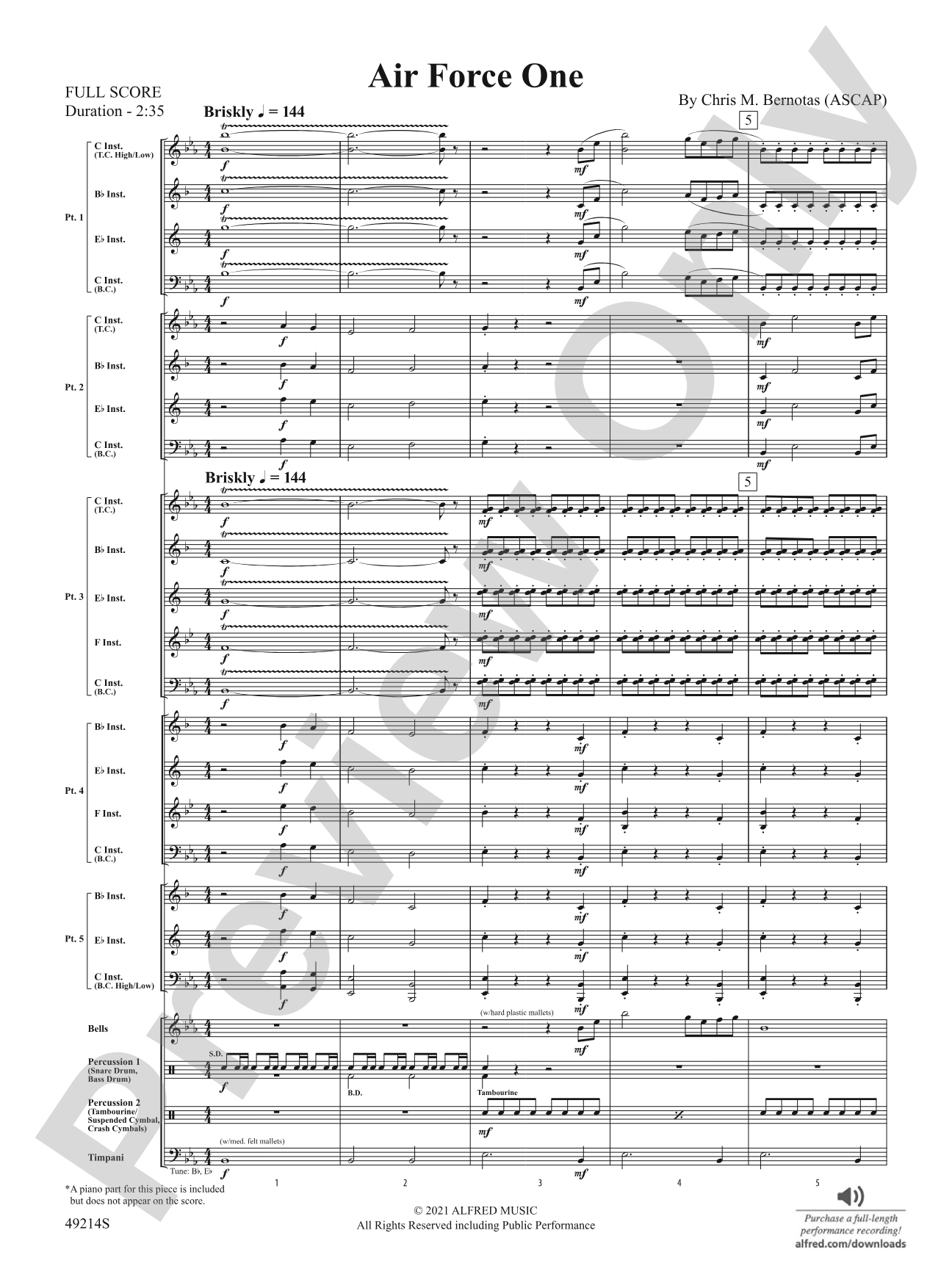 Air Force One: Flexible Band/String Ensemble Score & Parts