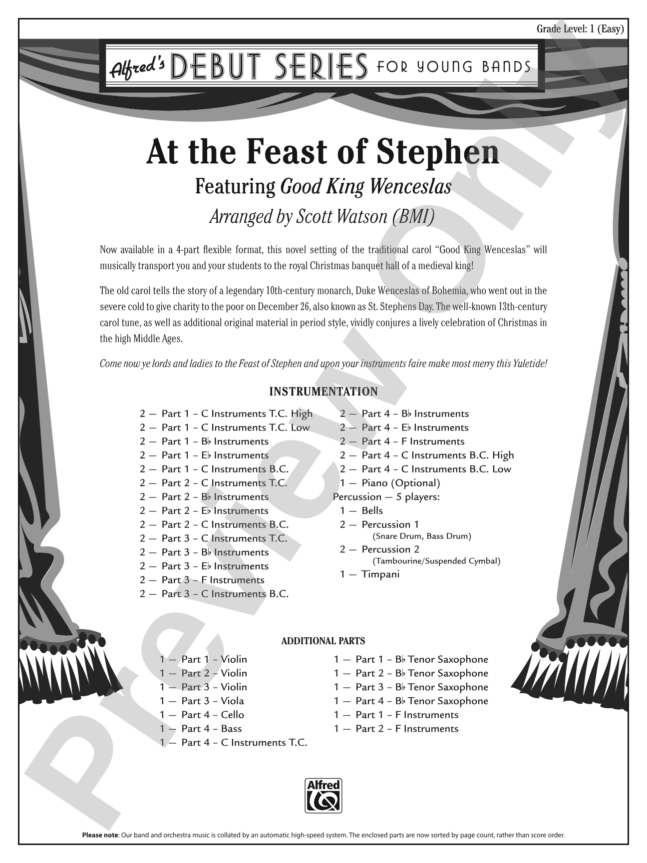 At the Feast of Stephen: Flexible Band/String Ensemble Score & Parts