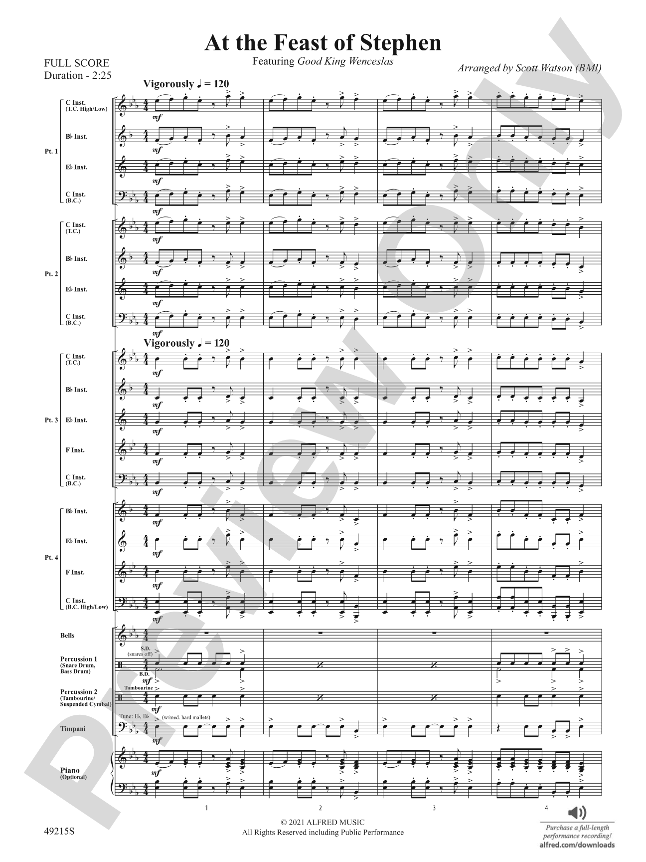 At the Feast of Stephen: Flexible Band/String Ensemble Score & Parts