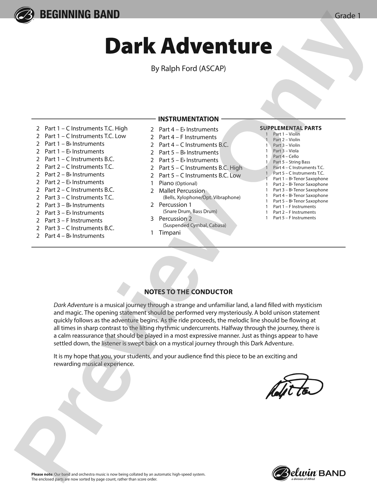 Dark Adventure: Flexible Band/String Ensemble Score & Parts