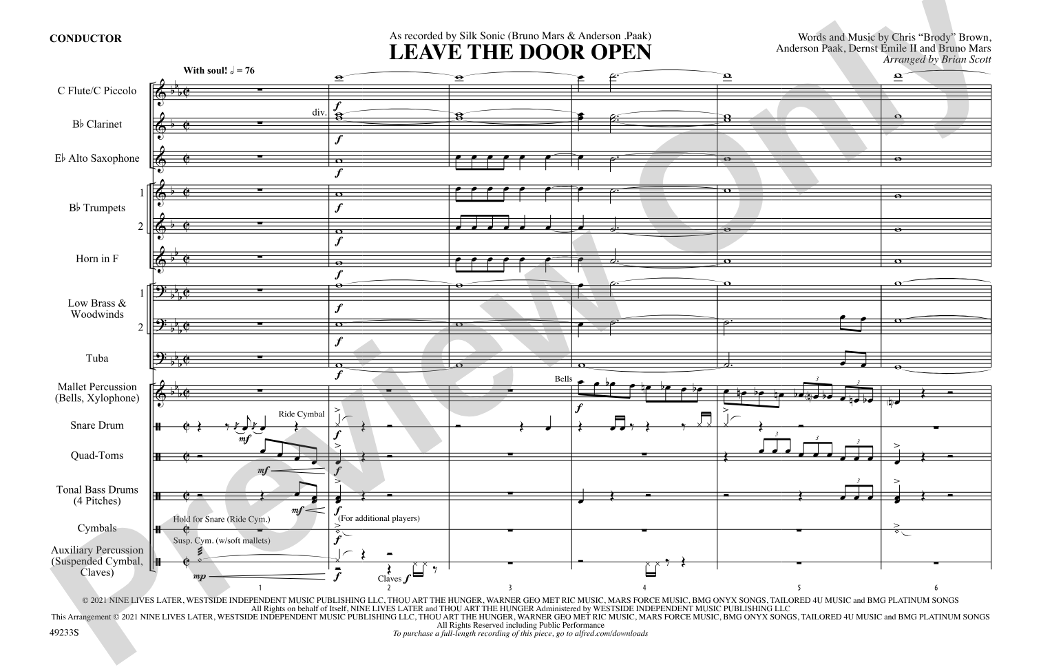 Leave the Door Open: Marching Band Conductor Score & Parts