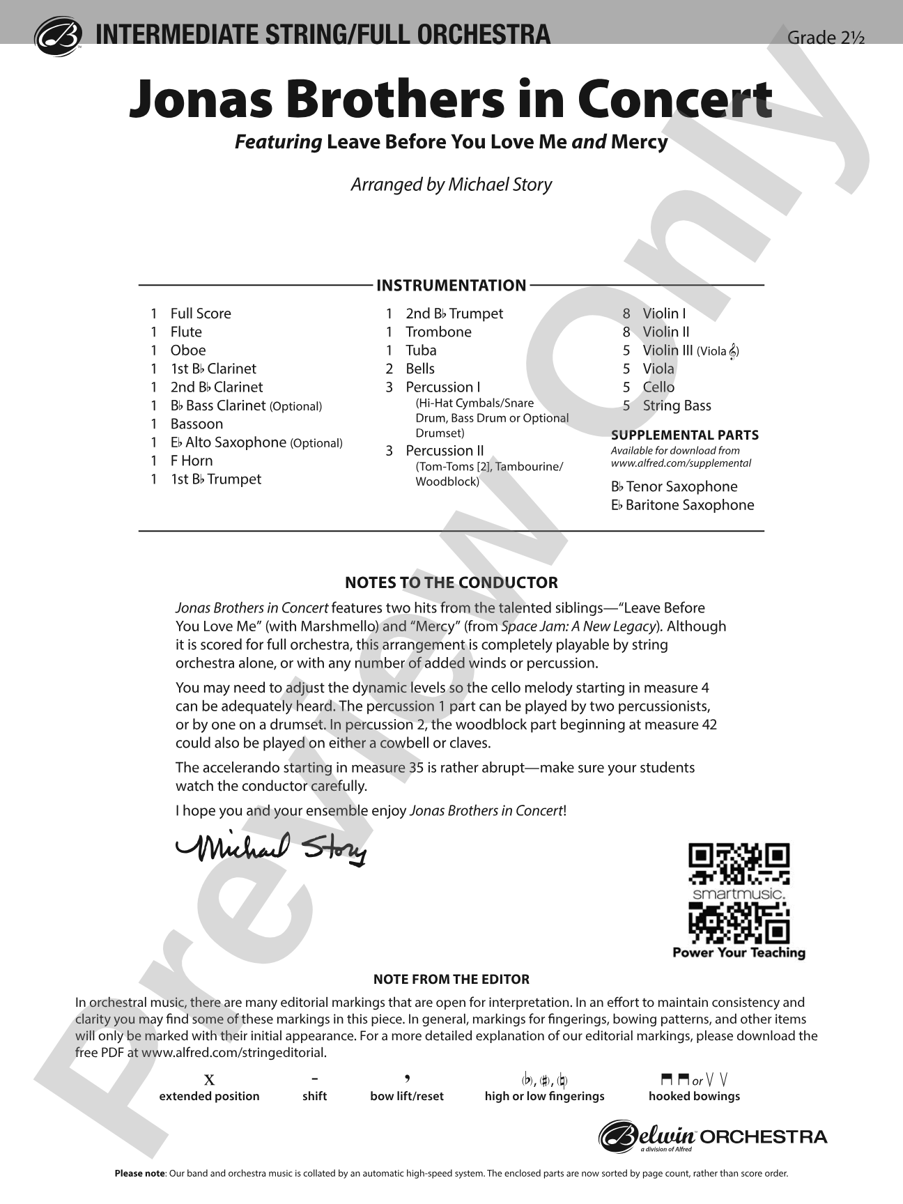 Jonas Brothers in Concert: Full Orchestra Conductor Score & Parts