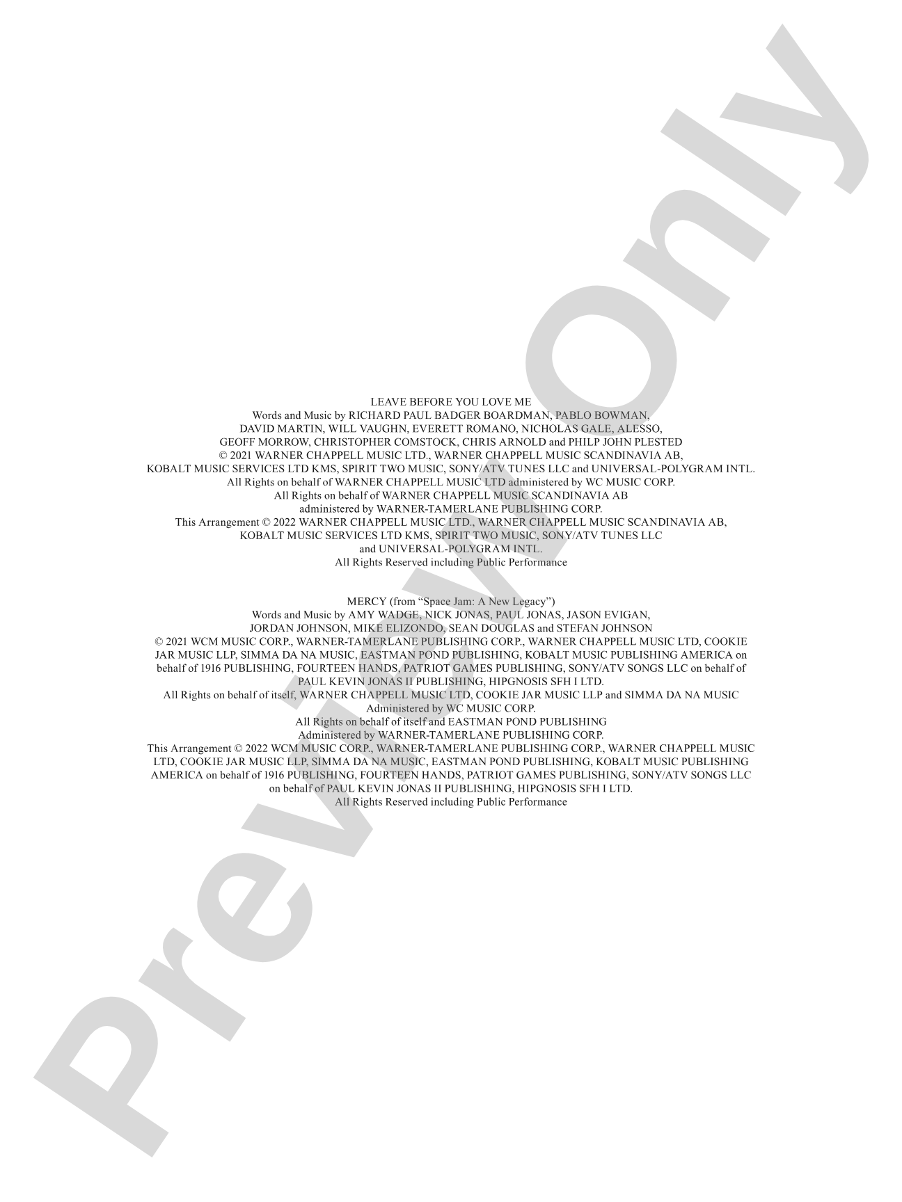 Jonas Brothers in Concert: Full Orchestra Conductor Score & Parts