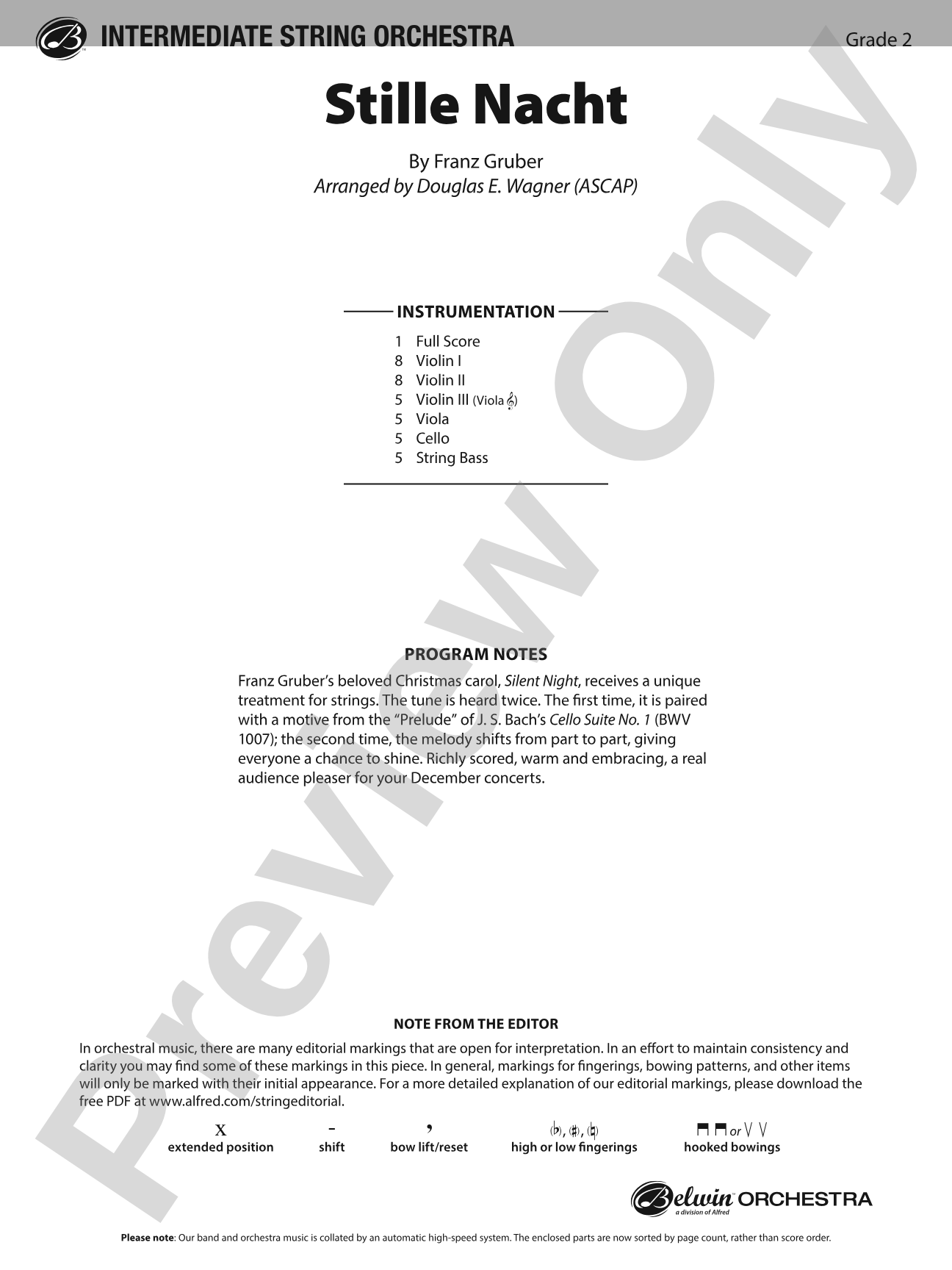 Stille Nacht: String Orchestra Conductor Score & Parts