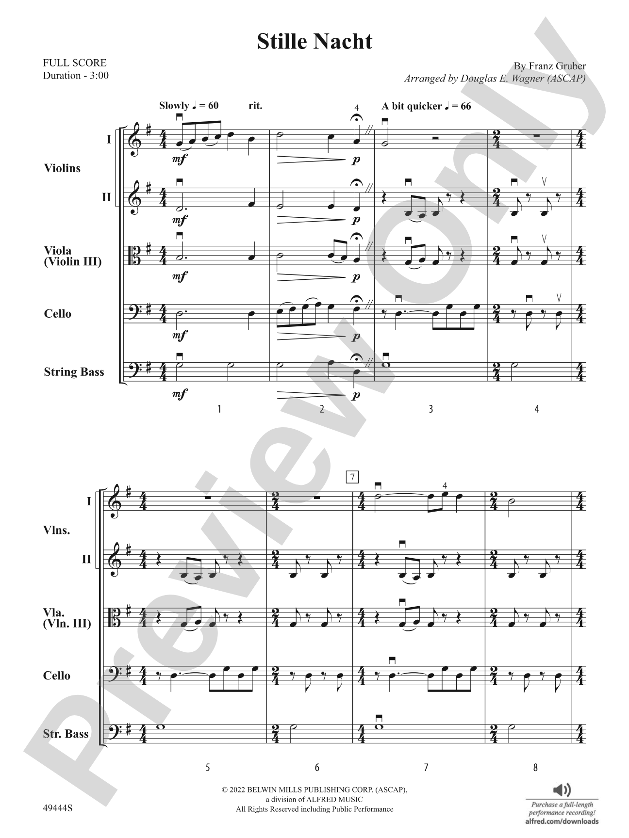 Stille Nacht: String Orchestra Conductor Score & Parts