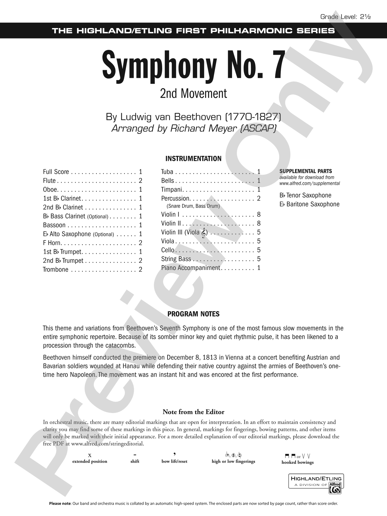 Symphony No. 7: Full Orchestra Conductor Score & Parts
