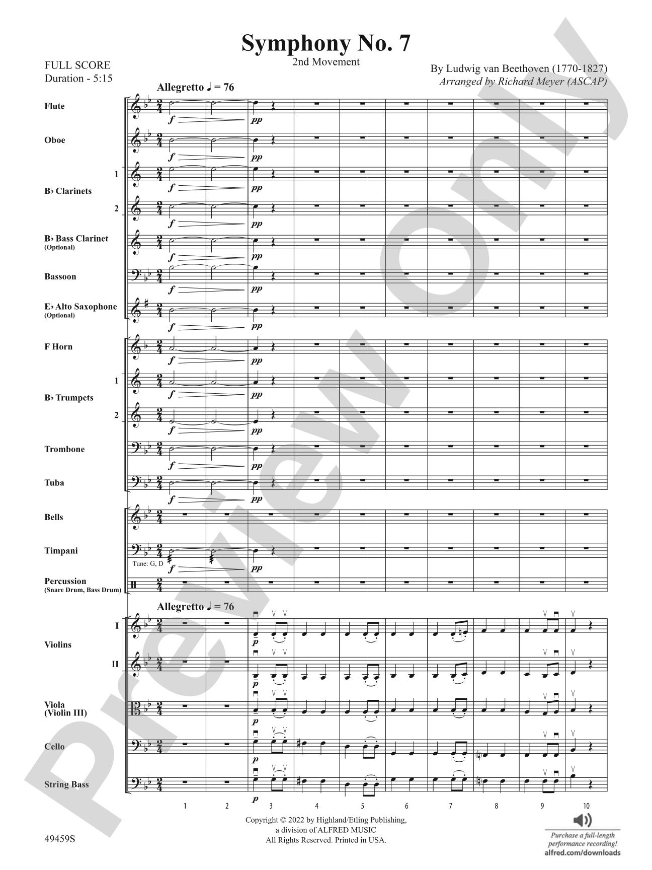Symphony No. 7: Full Orchestra Conductor Score & Parts