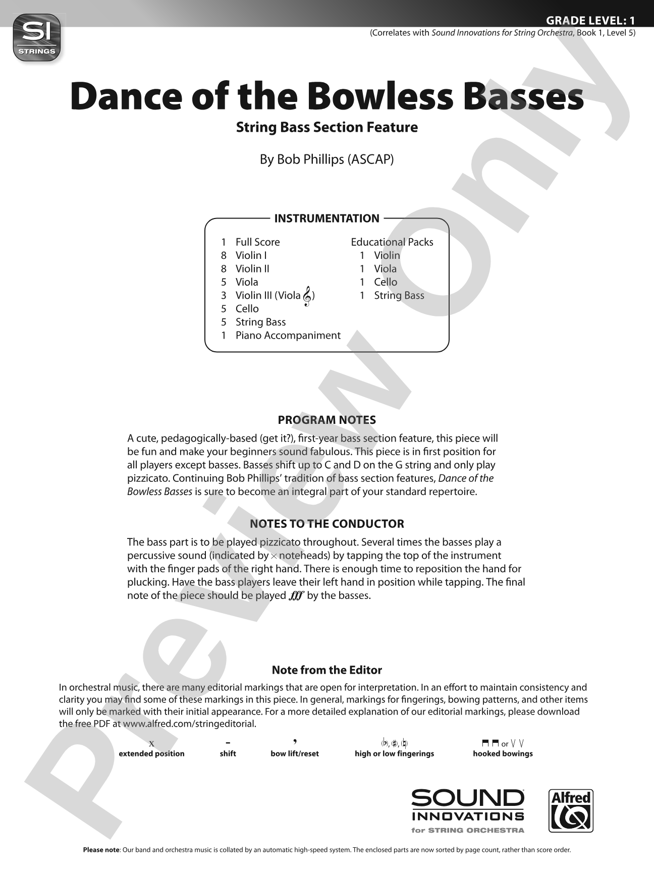 Dance of the Bowless Basses: String Orchestra Conductor Score & Parts
