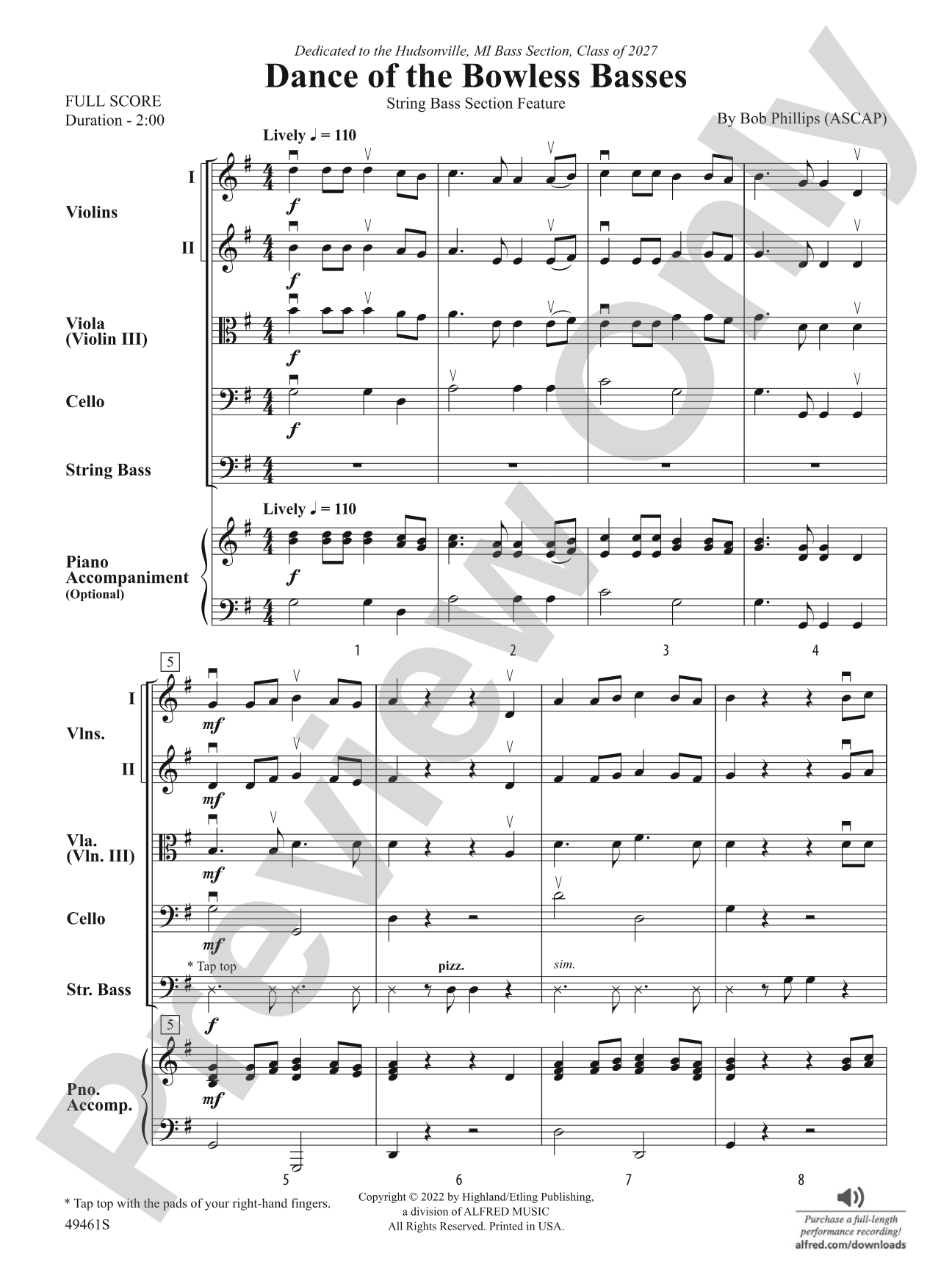 Dance of the Bowless Basses: String Orchestra Conductor Score & Parts