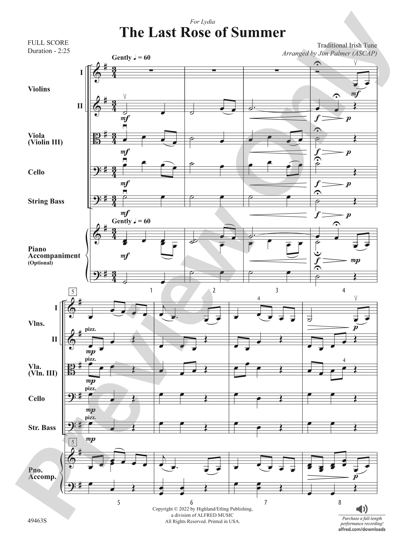 The Last Rose of Summer: Flexible String Ensemble Score & Parts