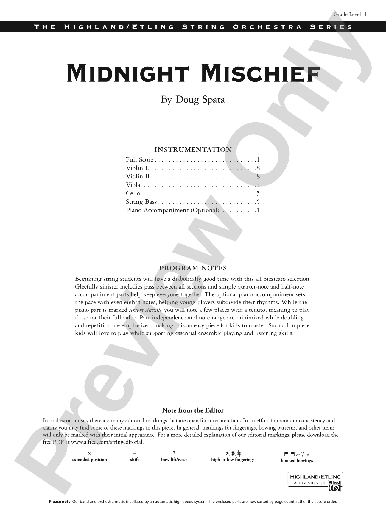 Midnight Mischief: String Orchestra Conductor Score & Parts