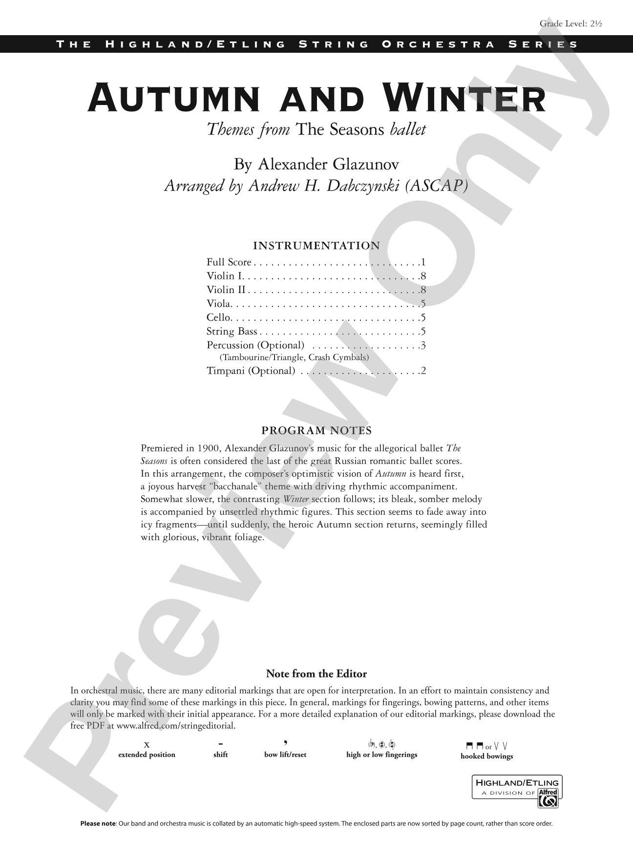 Autumn and Winter: String Orchestra Conductor Score & Parts