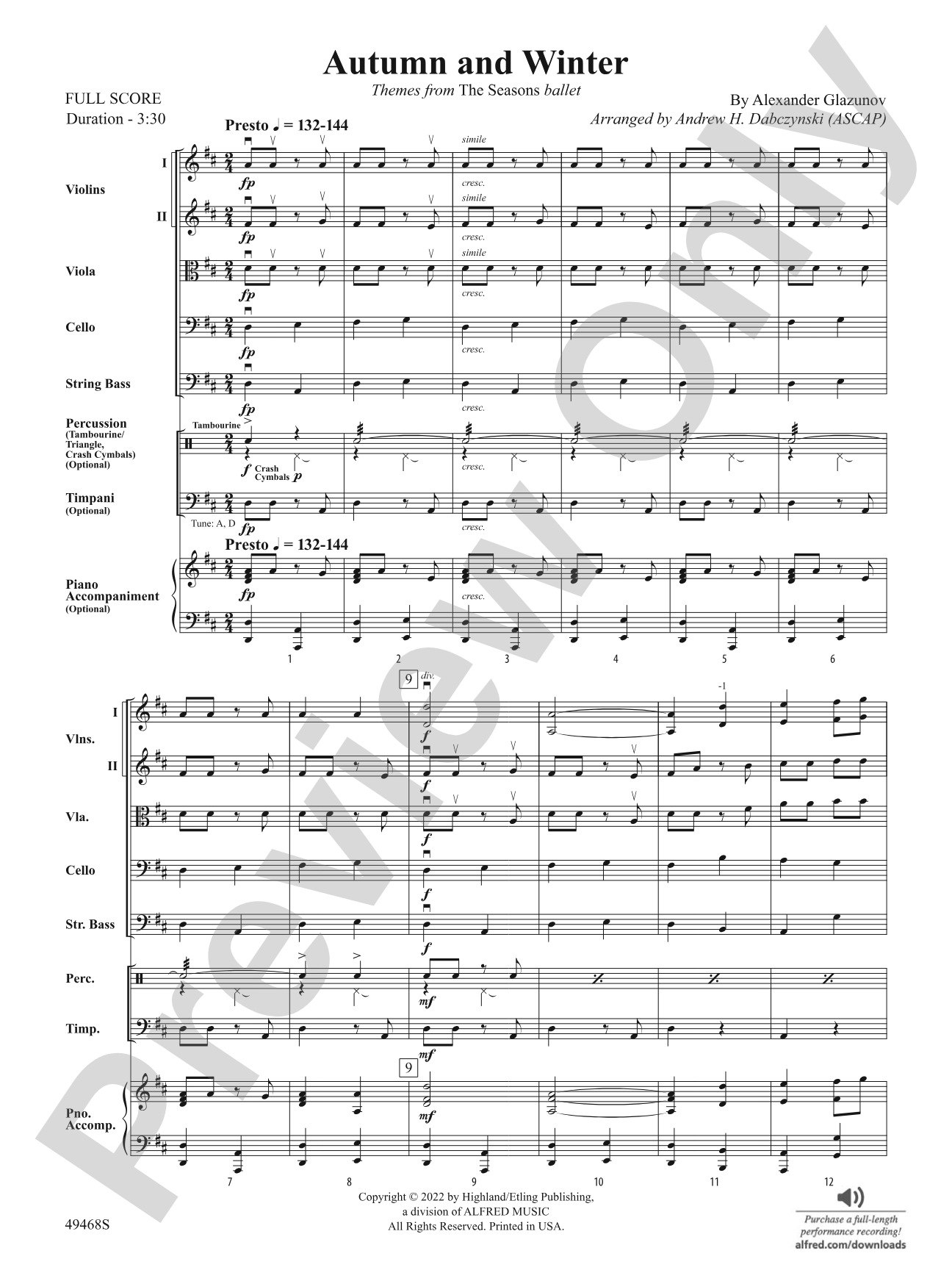 Autumn and Winter: String Orchestra Conductor Score & Parts
