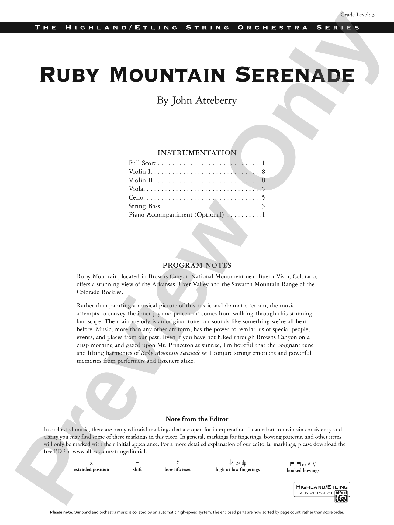 Ruby Mountain Serenade: String Orchestra Conductor Score & Parts