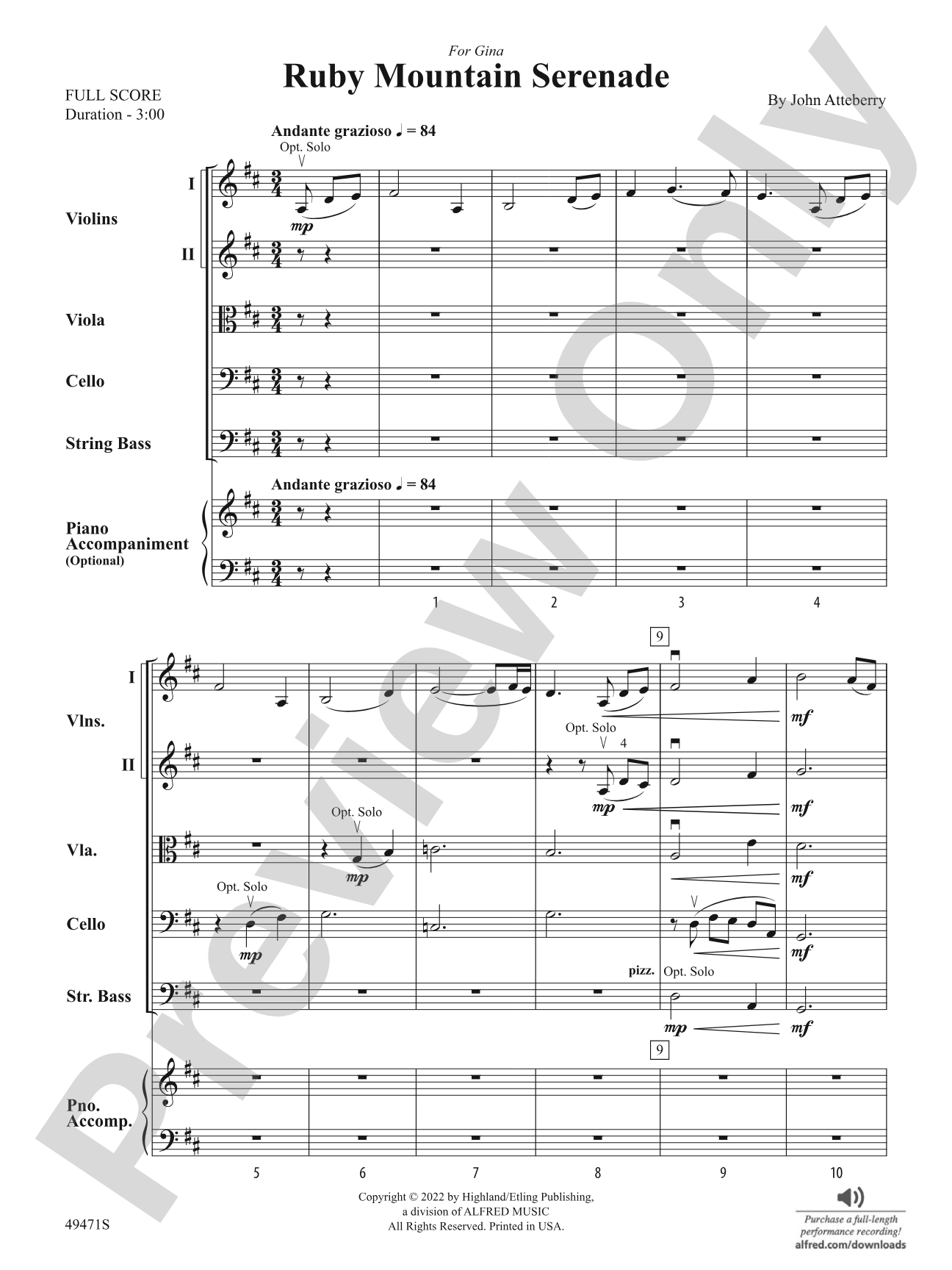 Ruby Mountain Serenade: String Orchestra Conductor Score & Parts