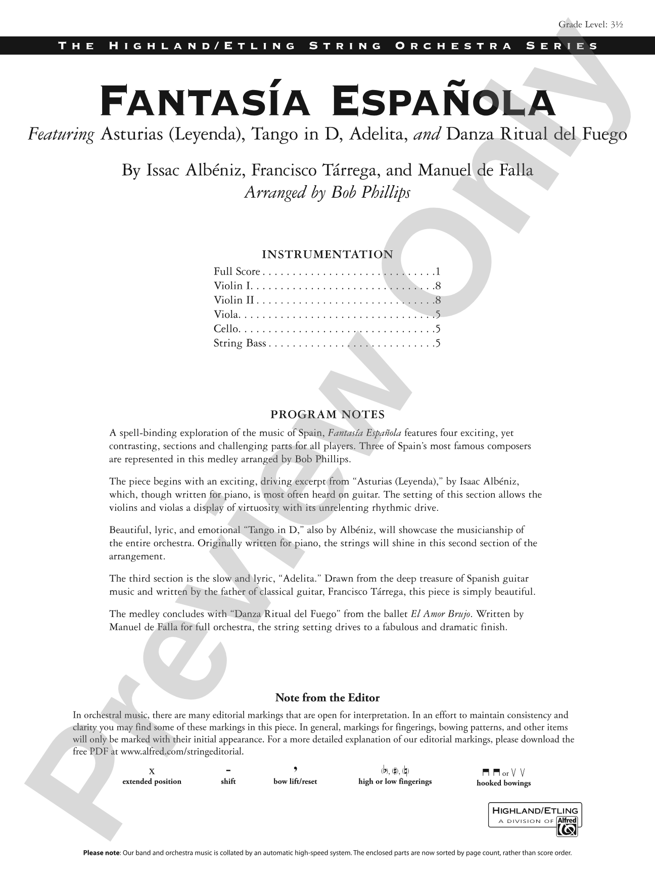 Fantasía Española: String Orchestra Conductor Score & Parts