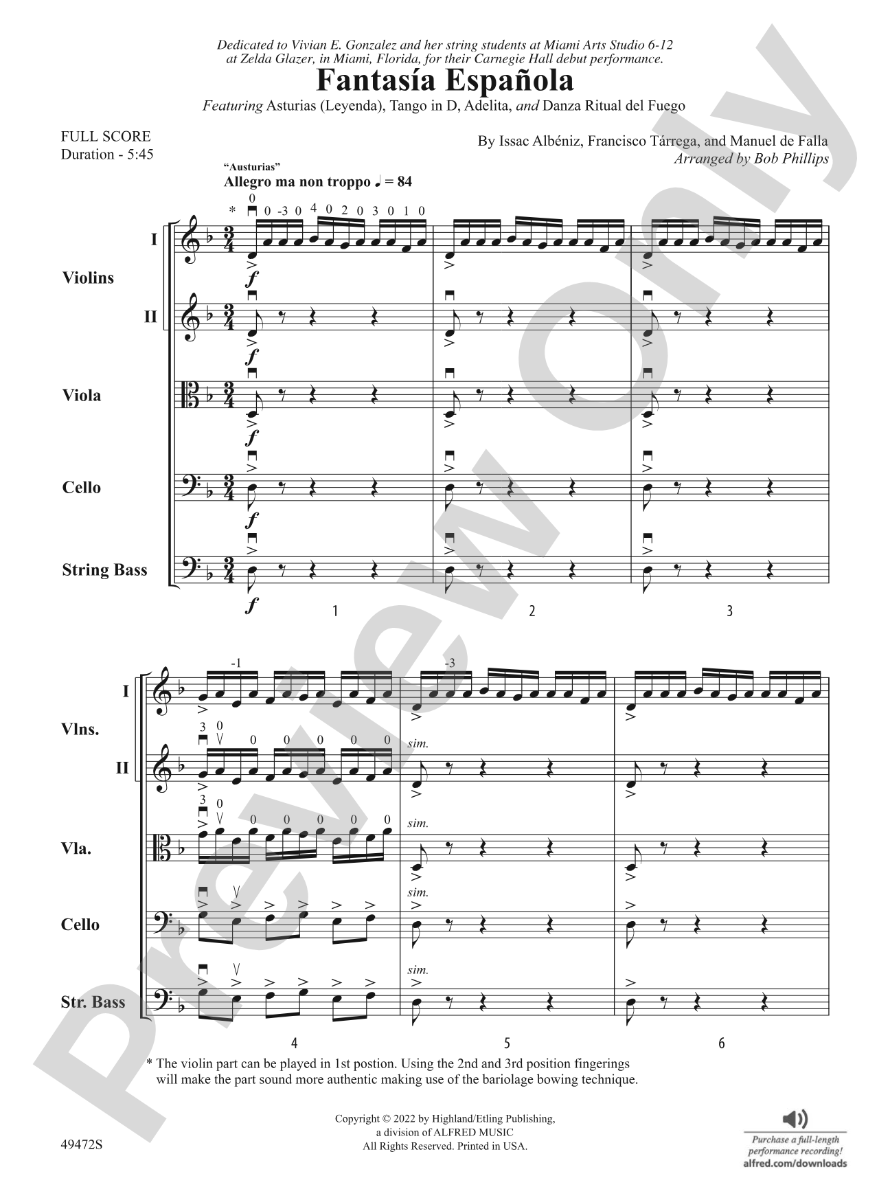 Fantasía Española: String Orchestra Conductor Score & Parts