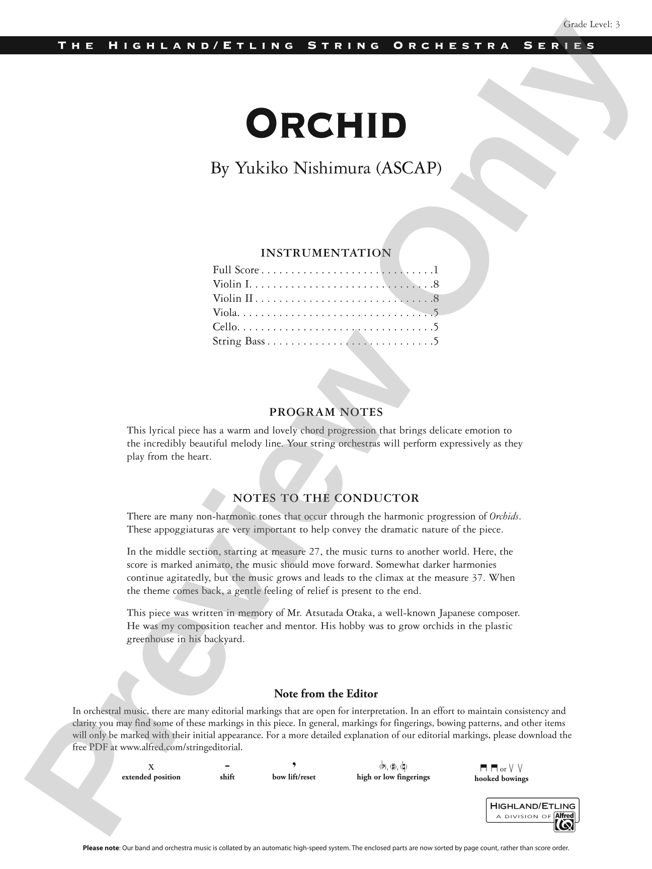 Orchid: String Orchestra Conductor Score & Parts