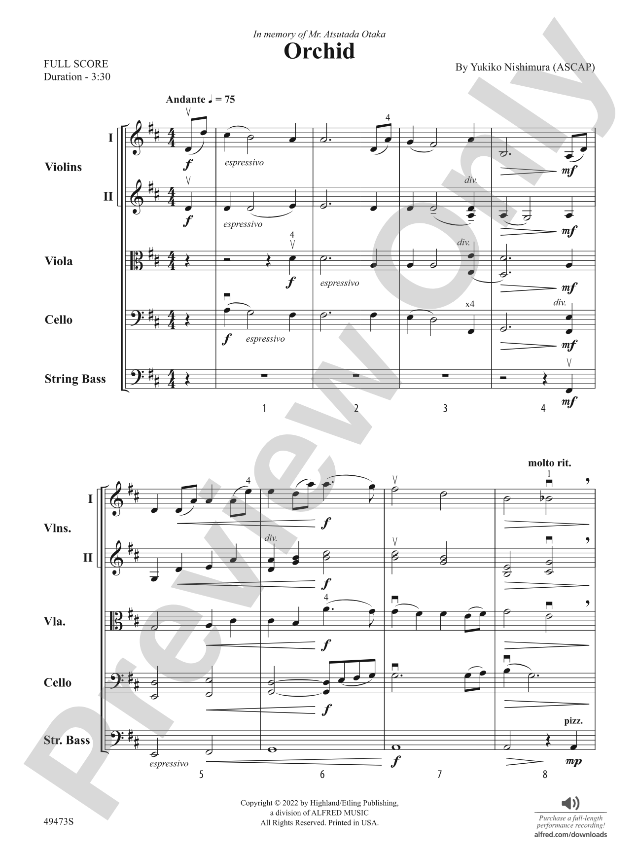 Orchid: String Orchestra Conductor Score & Parts
