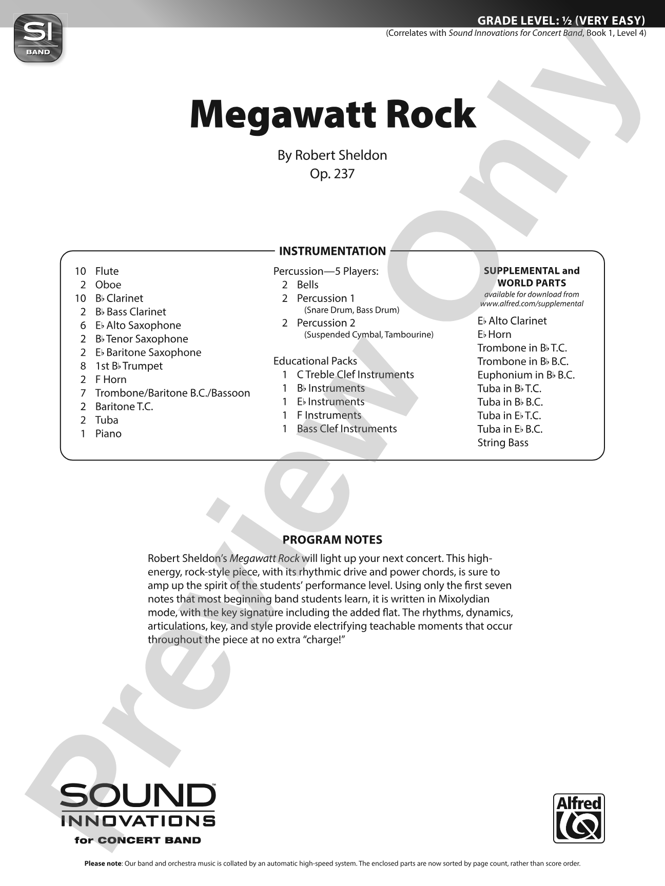 Megawatt Rock: Concert Band Conductor Score & Parts