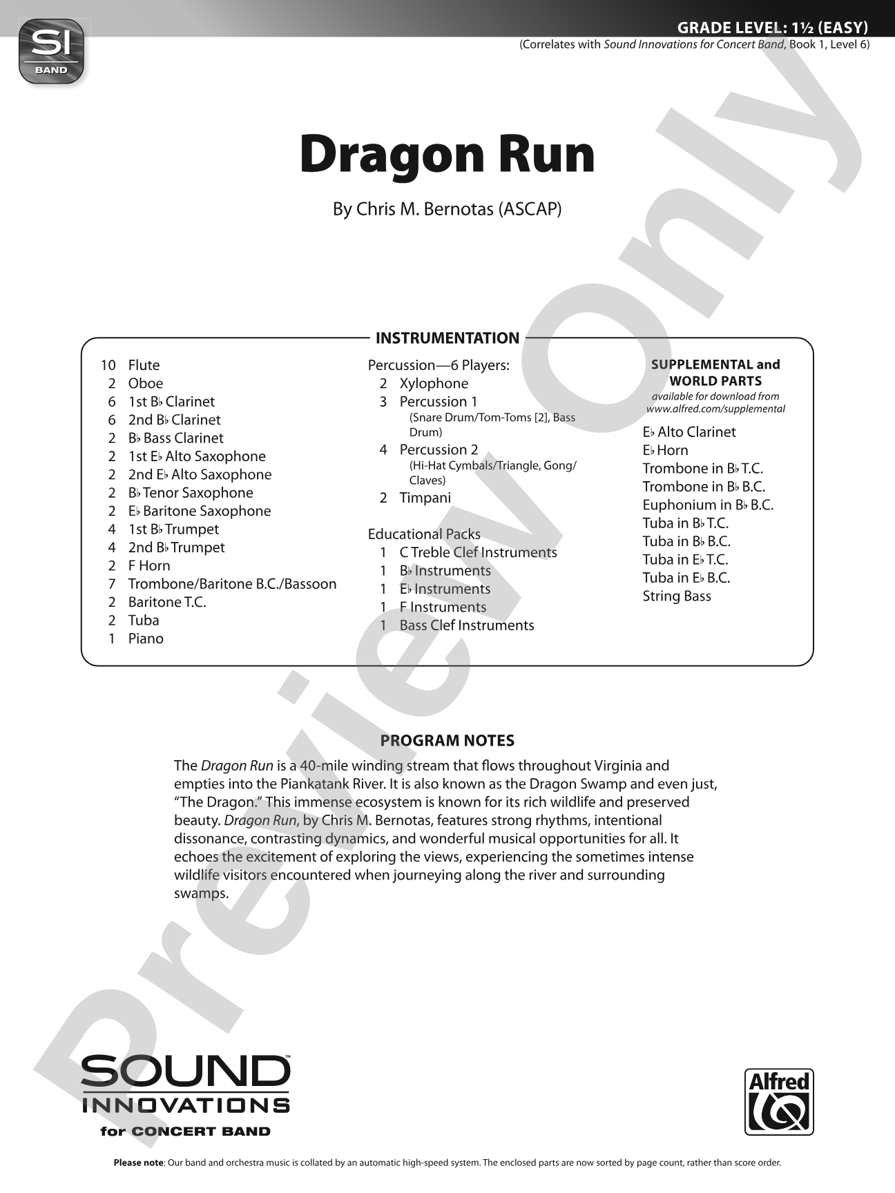 Dragon Run: Concert Band Conductor Score & Parts