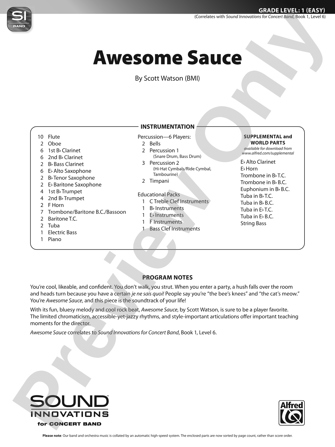 Awesome Sauce: Concert Band Conductor Score & Parts | Scott Watson