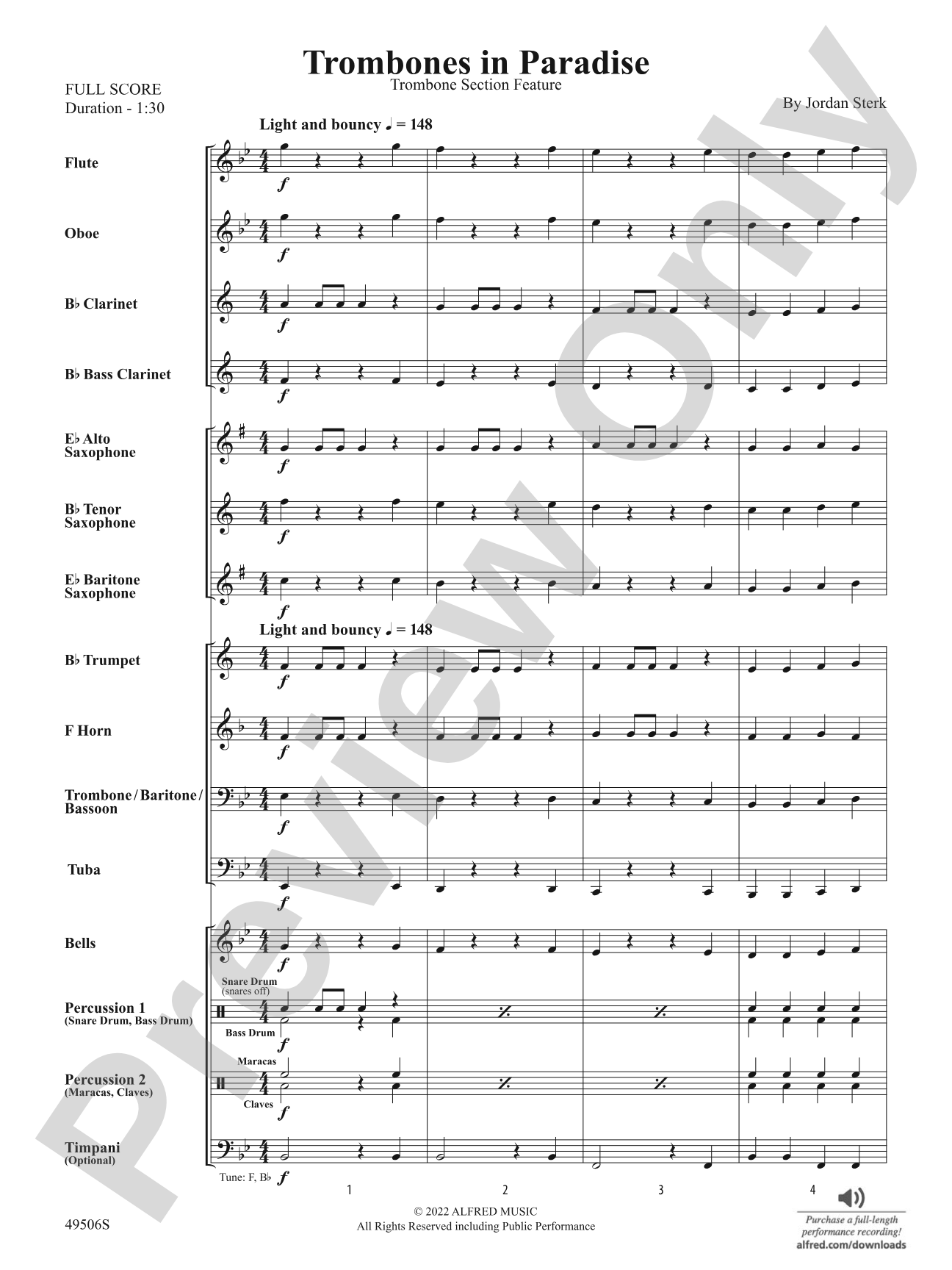 Trombones in Paradise: Concert Band Conductor Score & Parts