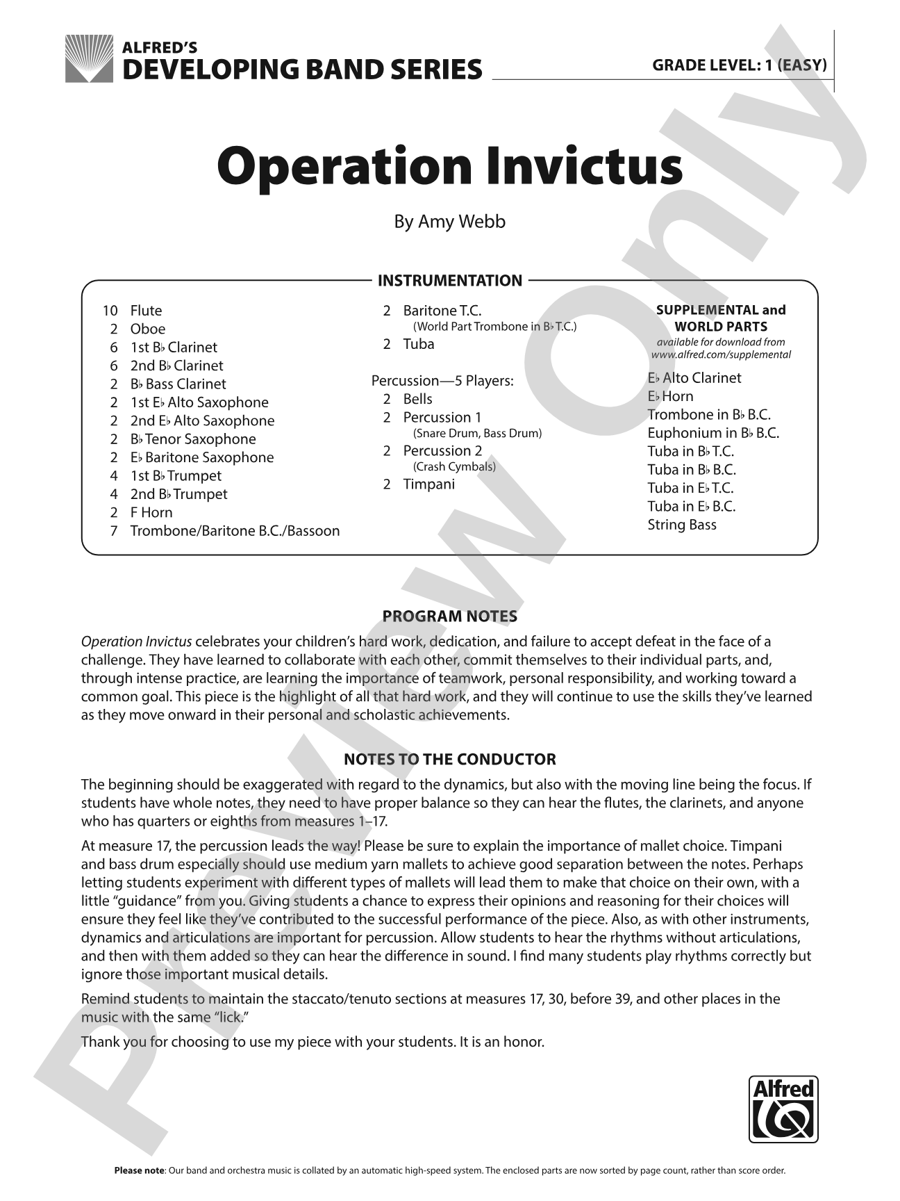 Operation Invictus: Concert Band Conductor Score & Parts