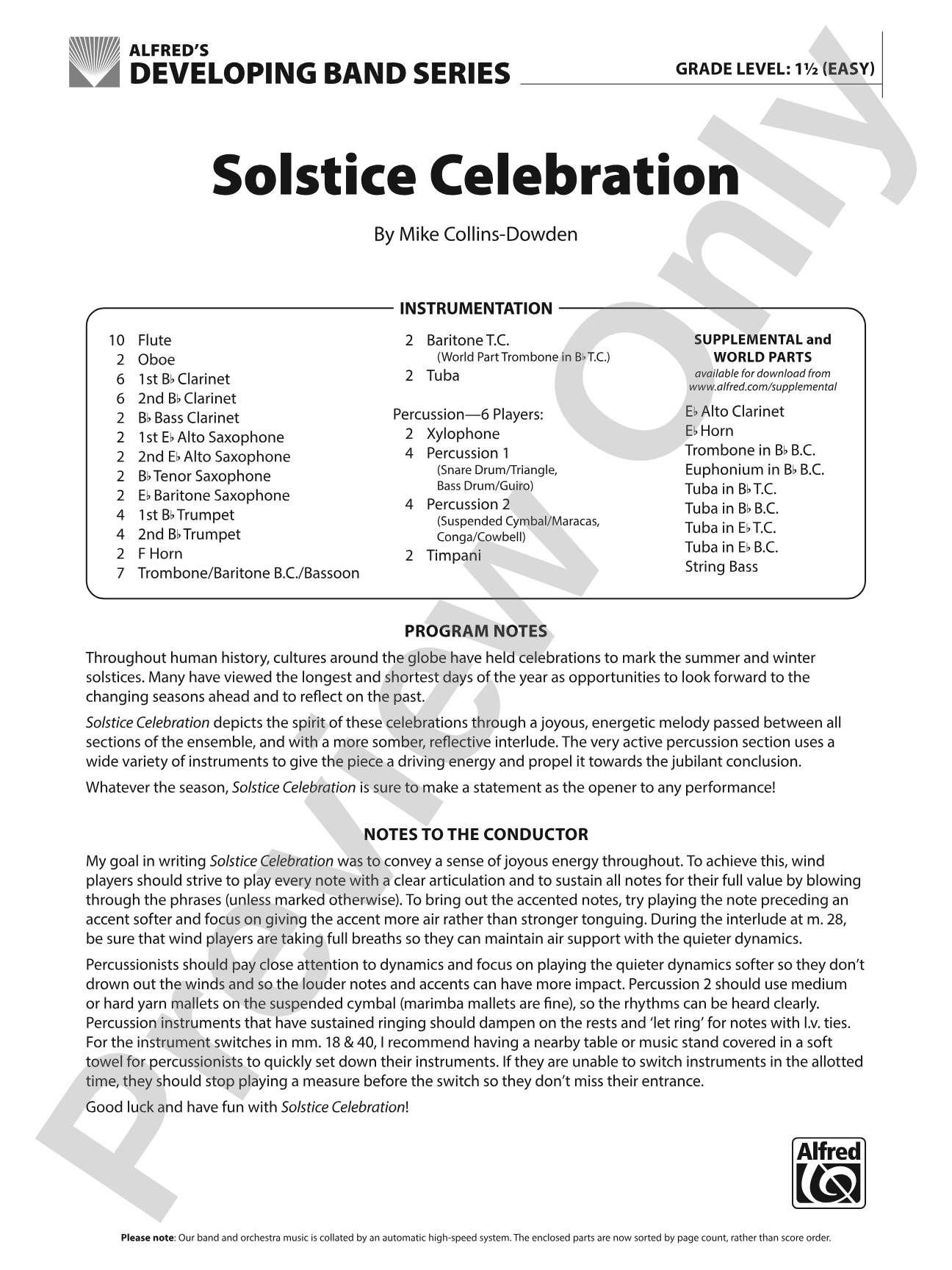 Solstice Celebration: Concert Band Conductor Score & Parts
