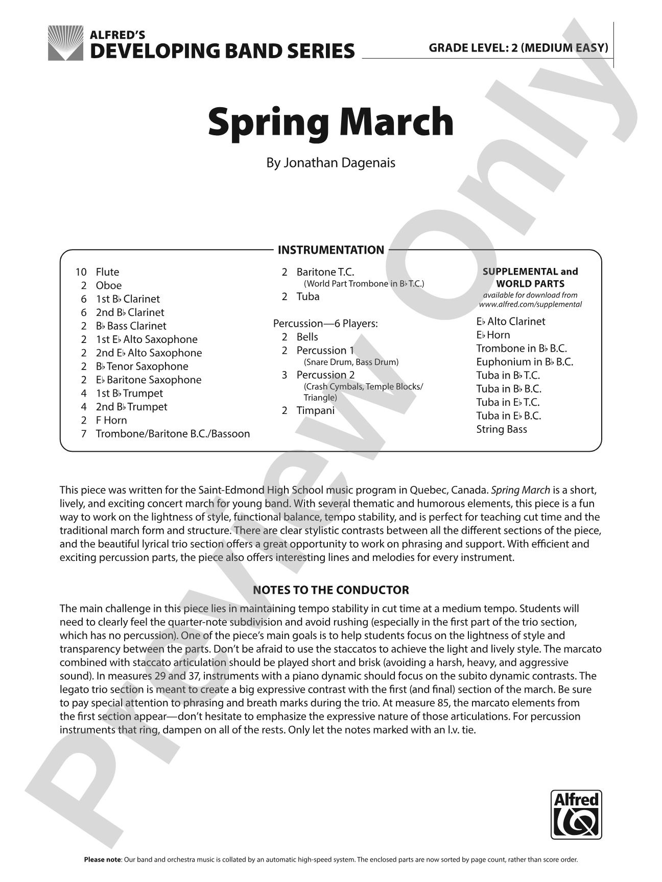 Spring March: Concert Band Conductor Score & Parts