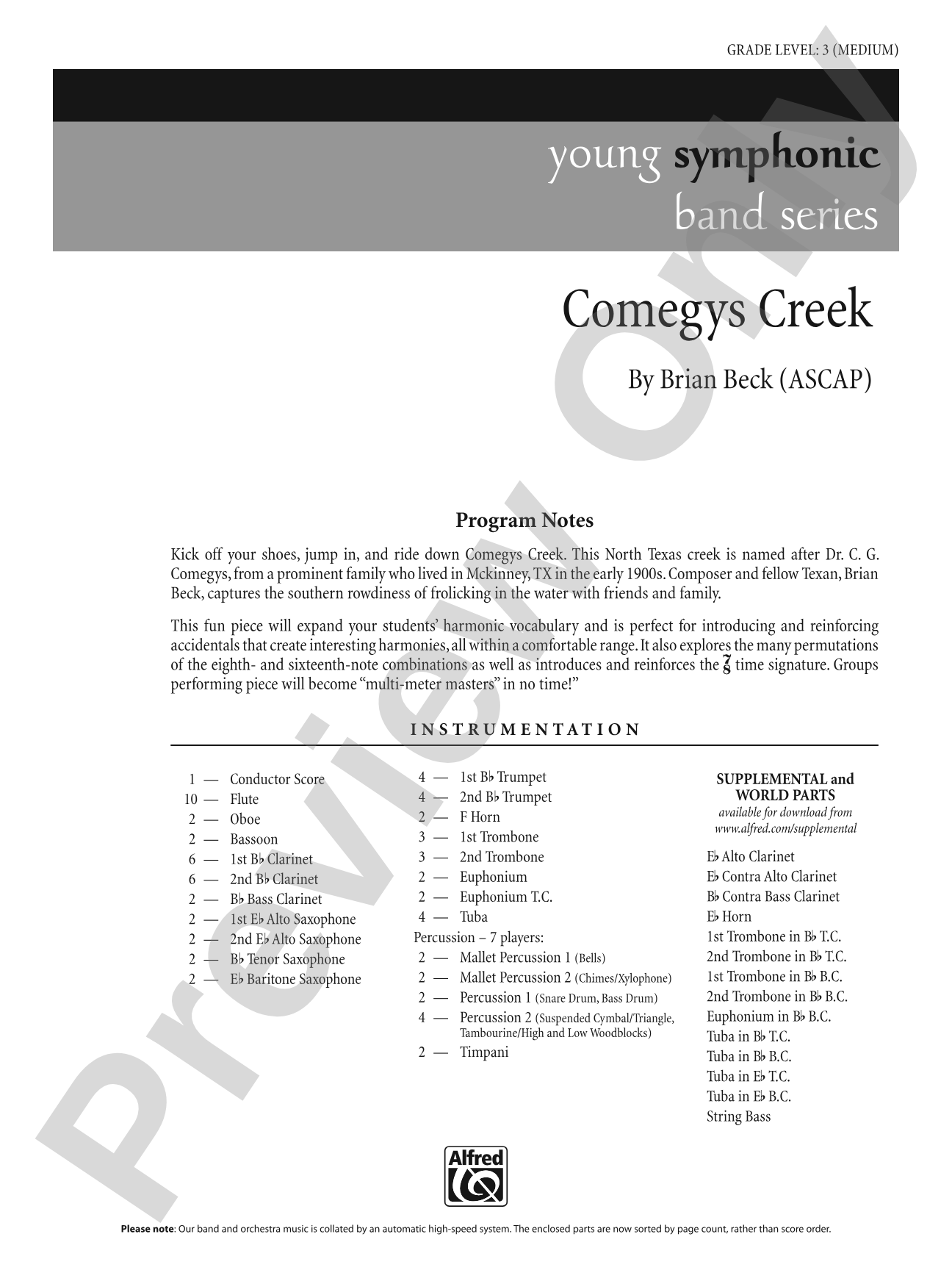 Comegys Creek: Concert Band Conductor Score & Parts